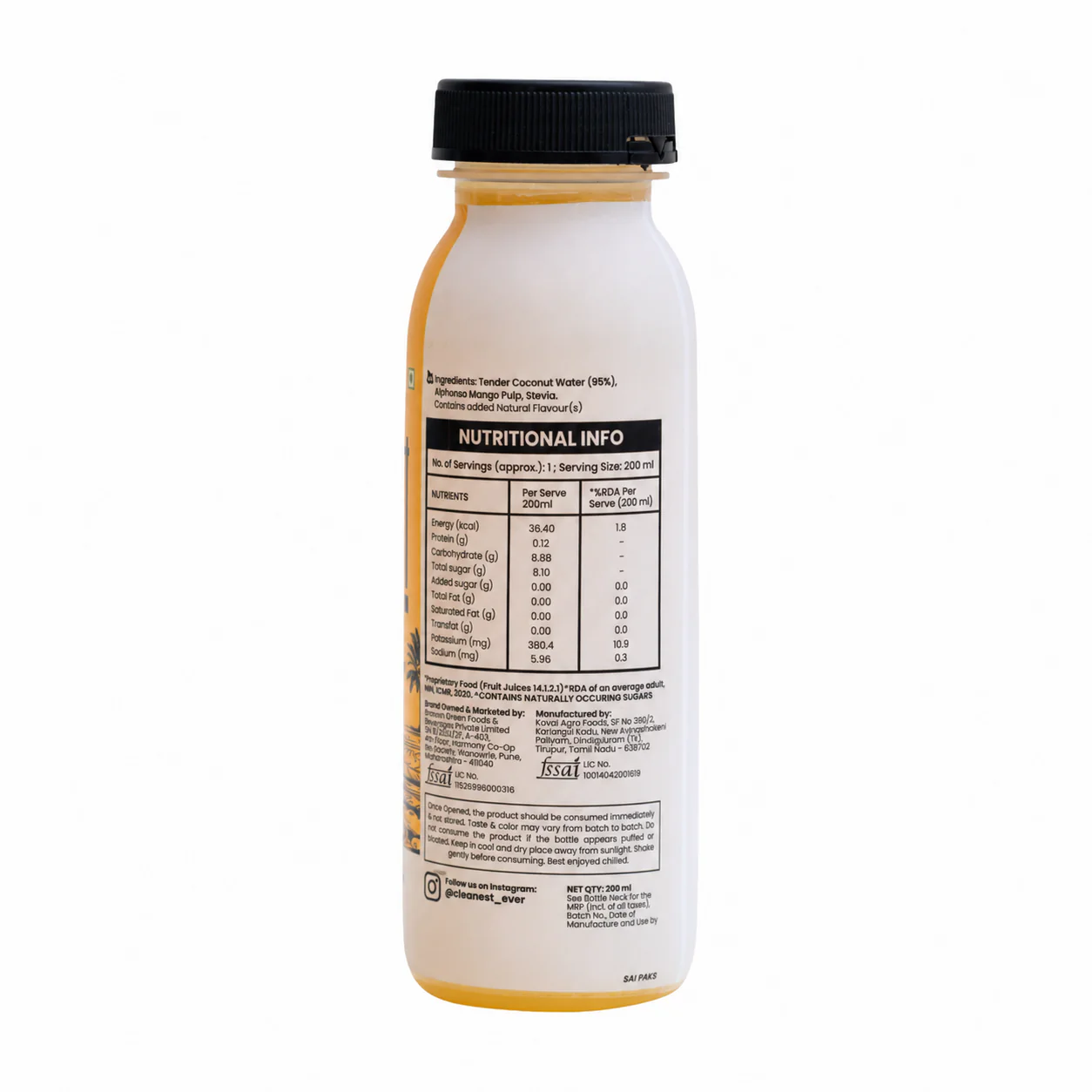 100% Natural Mango Mint Tender Coconut Water - 200ml, Pack of 4 (No Added Sugar, No Preservatives) - Image 2