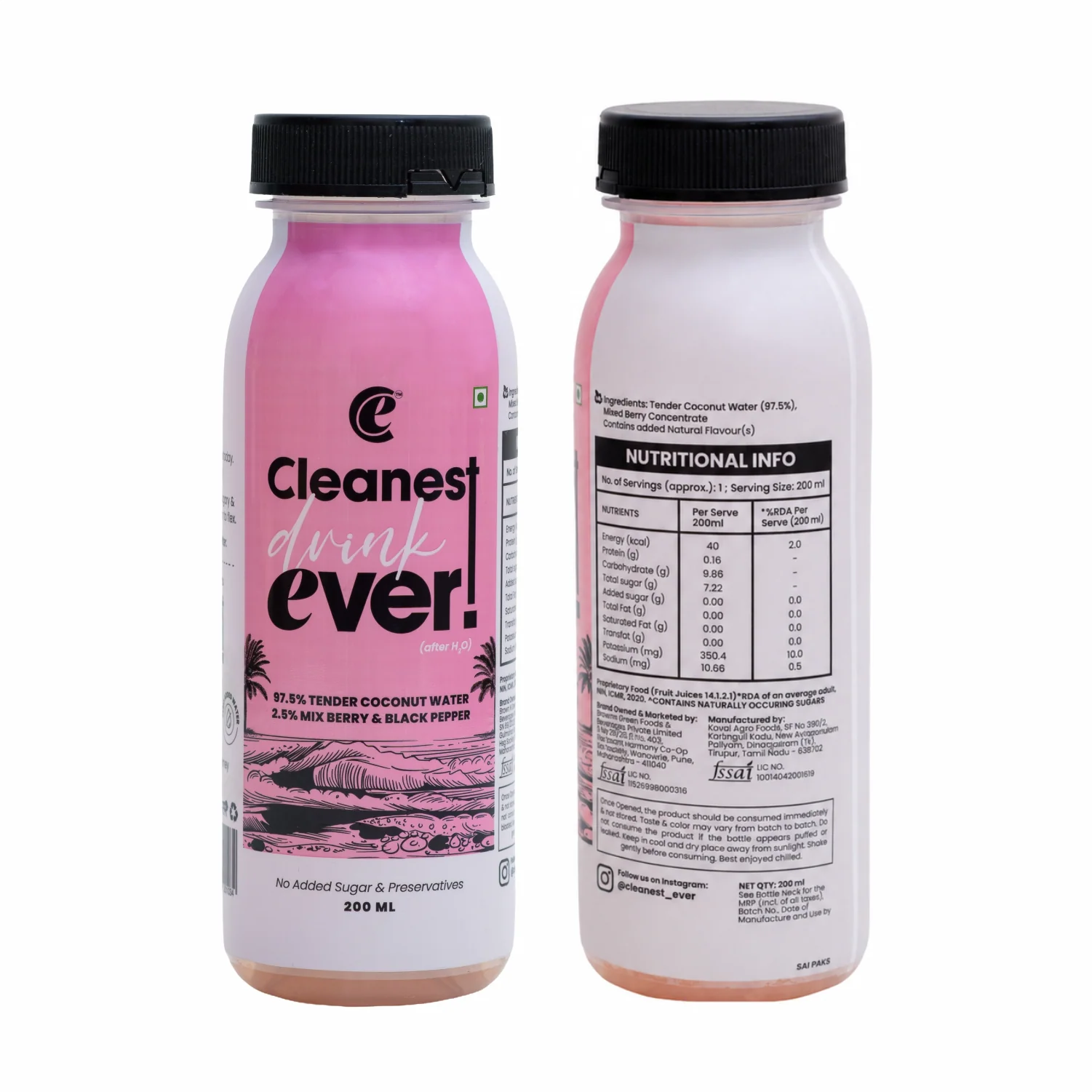 100% Natural Mix Berry Black Pepper Tender Coconut Water - 200ml, Pack of 4 (No Added Sugar, No Preservatives) - Image 12