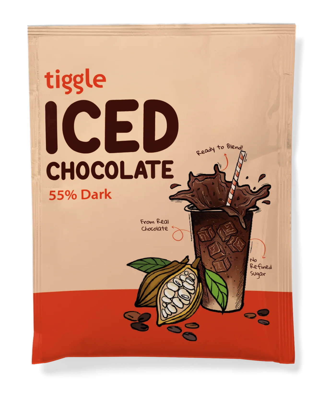 55% Dark Iced Chocolate Mix,25g (Real Chocolate Flakes, Rich Cold Chocolate Drink Premix, Café Style Iced Beverage, Vegan Free)