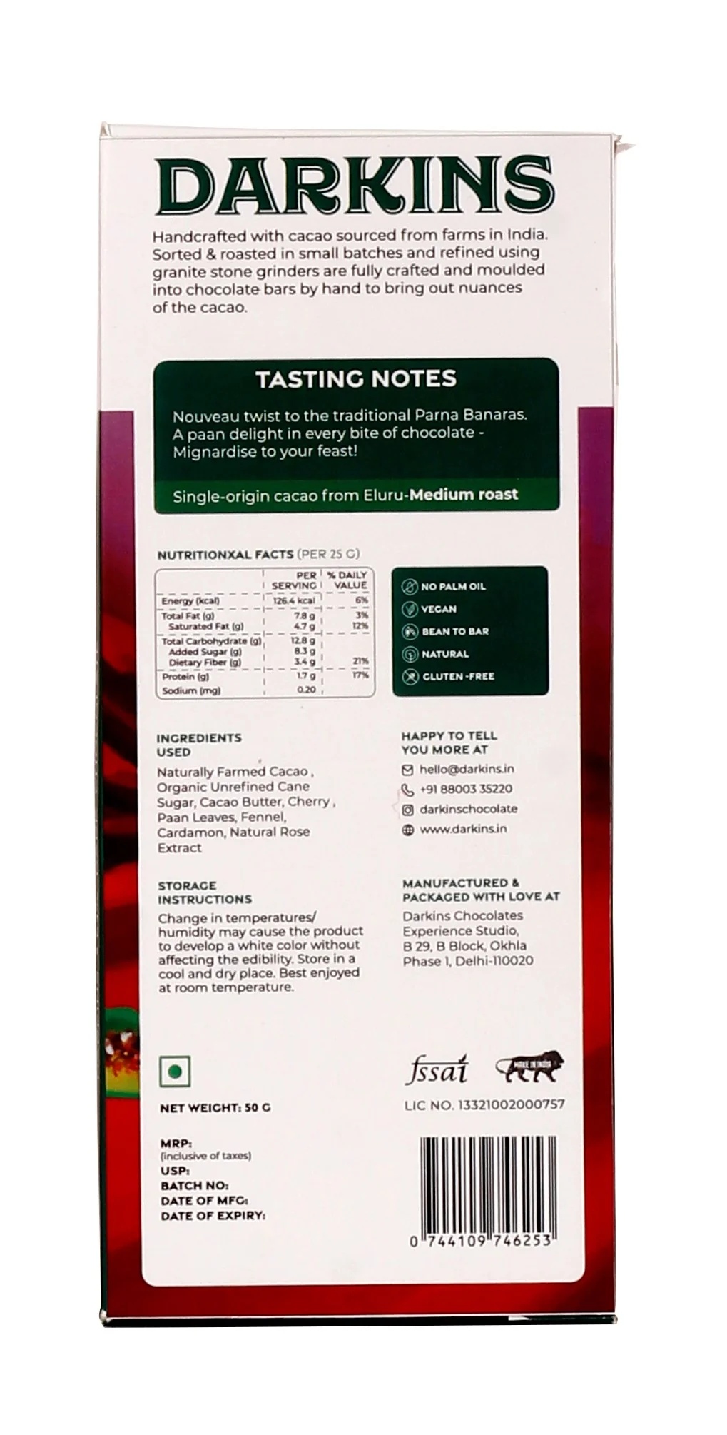 63% Artisanal Dark Chocolate with Paan, 50g - Image 2