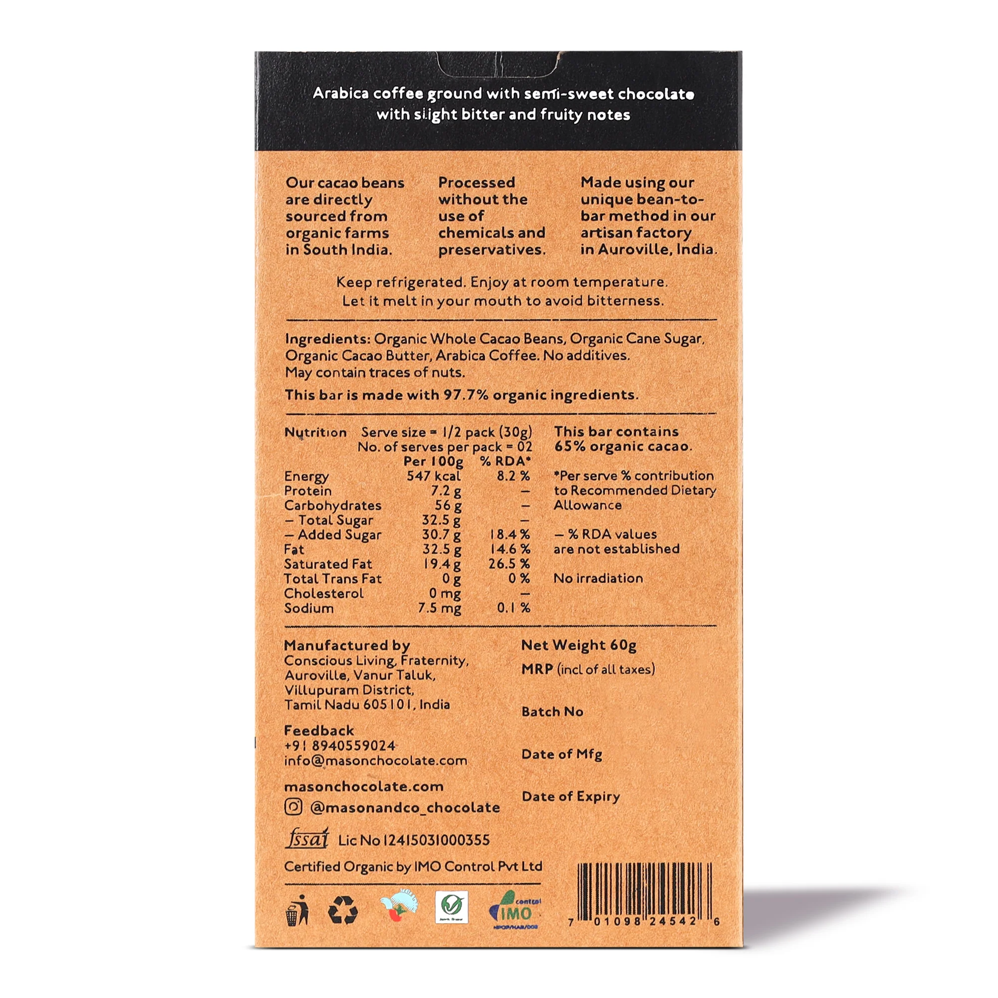 65% Espresso Dark Chocolate, 60g - Image 2