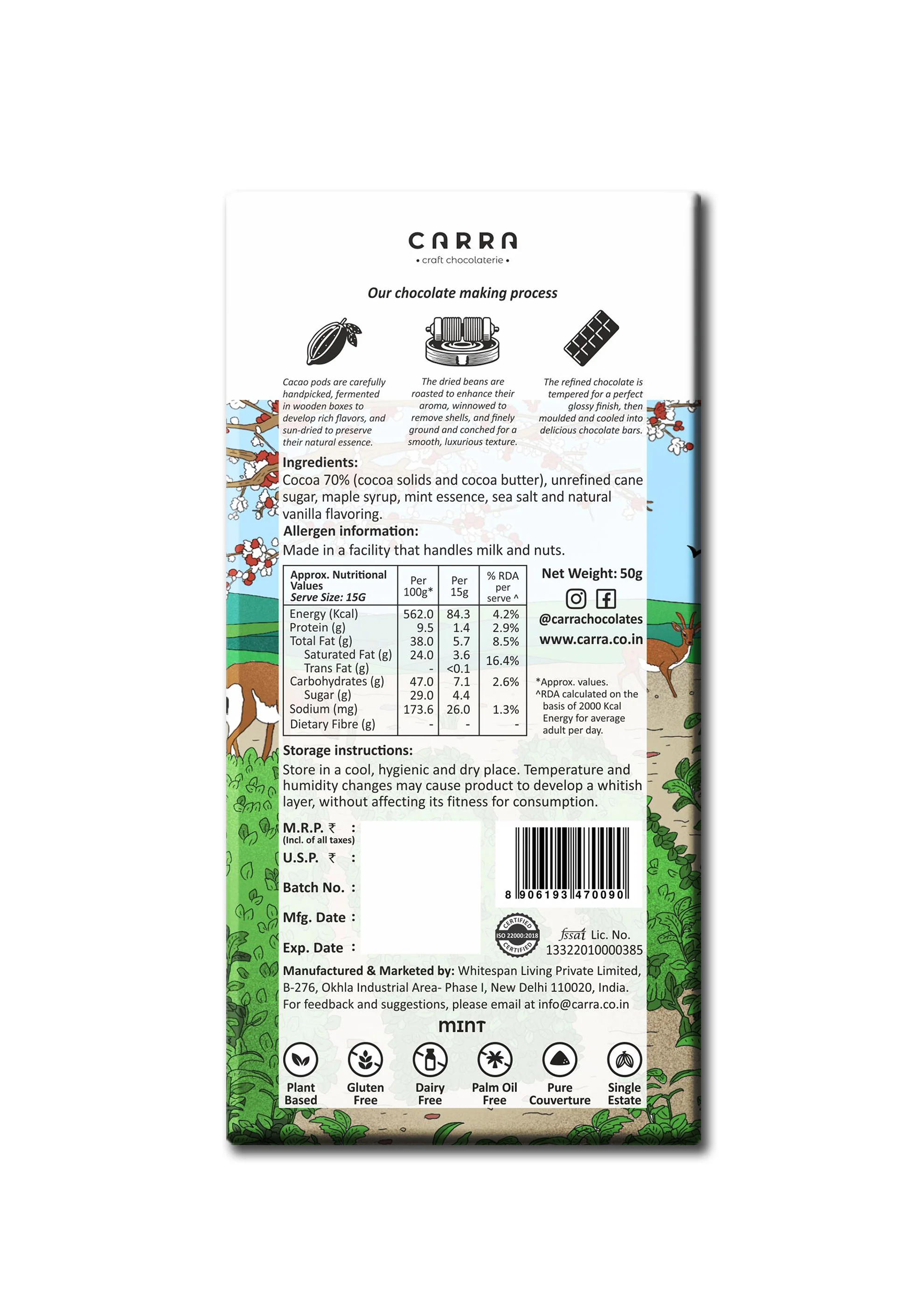 70% Mint Dark Chocolate Bar, 50g - Image 2