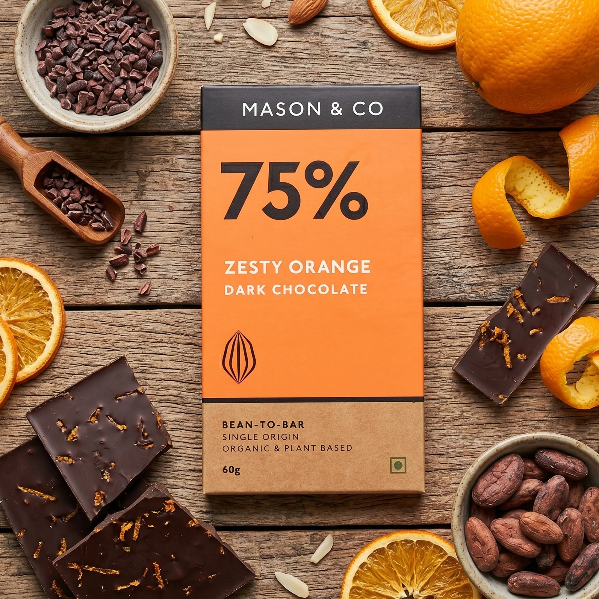 75% Zesty Orange Dark Organic Exotic Artisanal Chocolate, 60g - Image 3