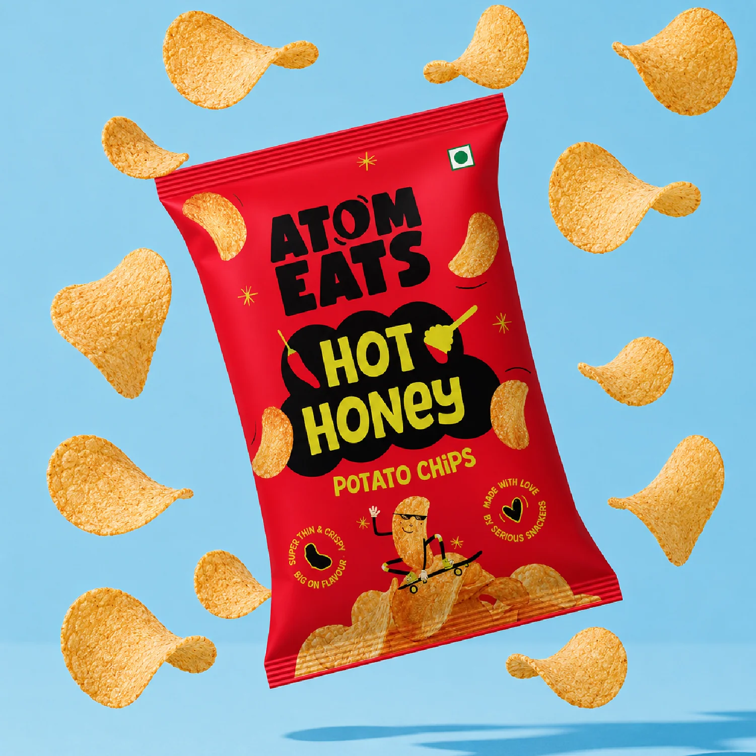 Atom Eats Hot Honey Potato Chips, 60g (Crispy Potato Chips, Sweet & Spicy Honey Chilli Flavor, Bold Crunchy Snack) - Image 4