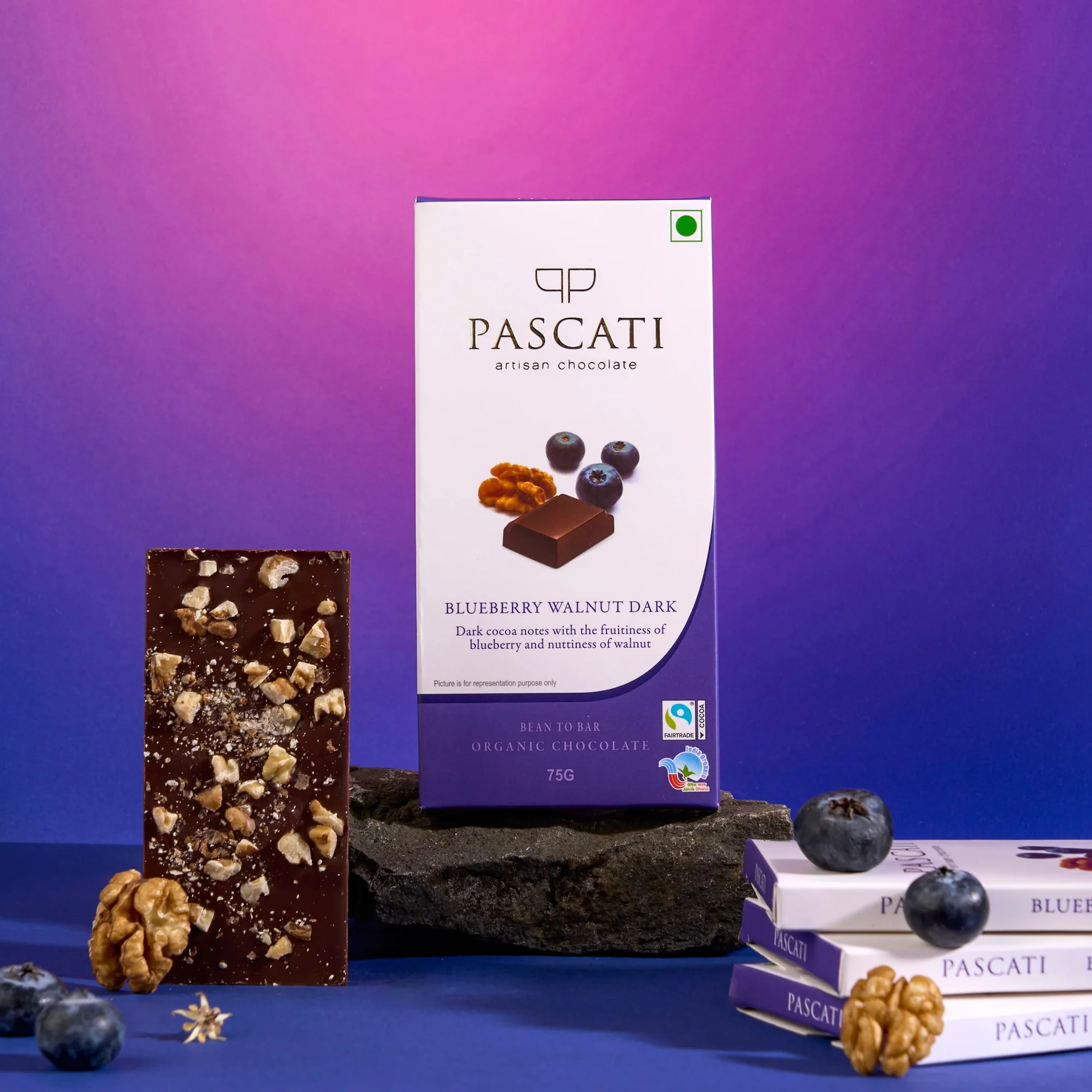 Chocolate Blueberry Walnut Dark, India Organic Chocolate, 75G (Pack Of 2) - Image 3