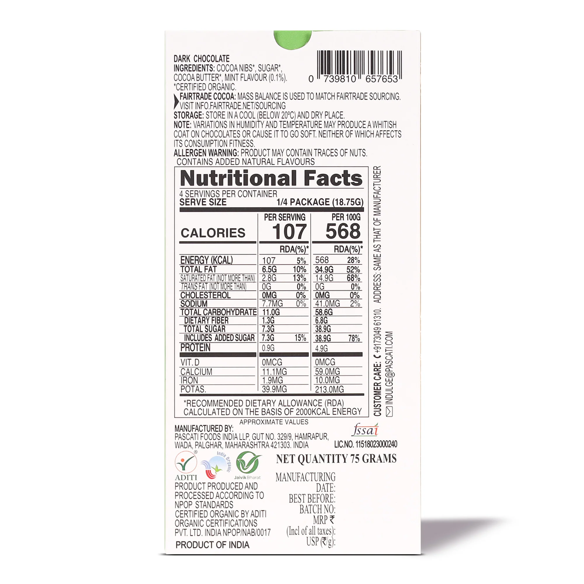 Chocolate Mint Dark, Organic Chocolate, 75g, (Pack of 2) - Image 2