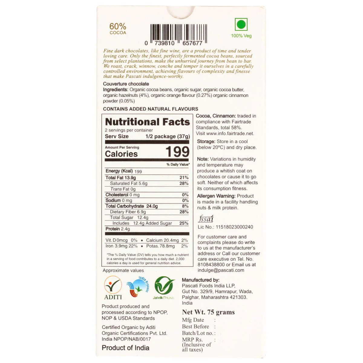 Chocolate Orange Cinnamon Hazelnuts Dark India Organic Chocolate, 75g [Pack of 2] - Image 3