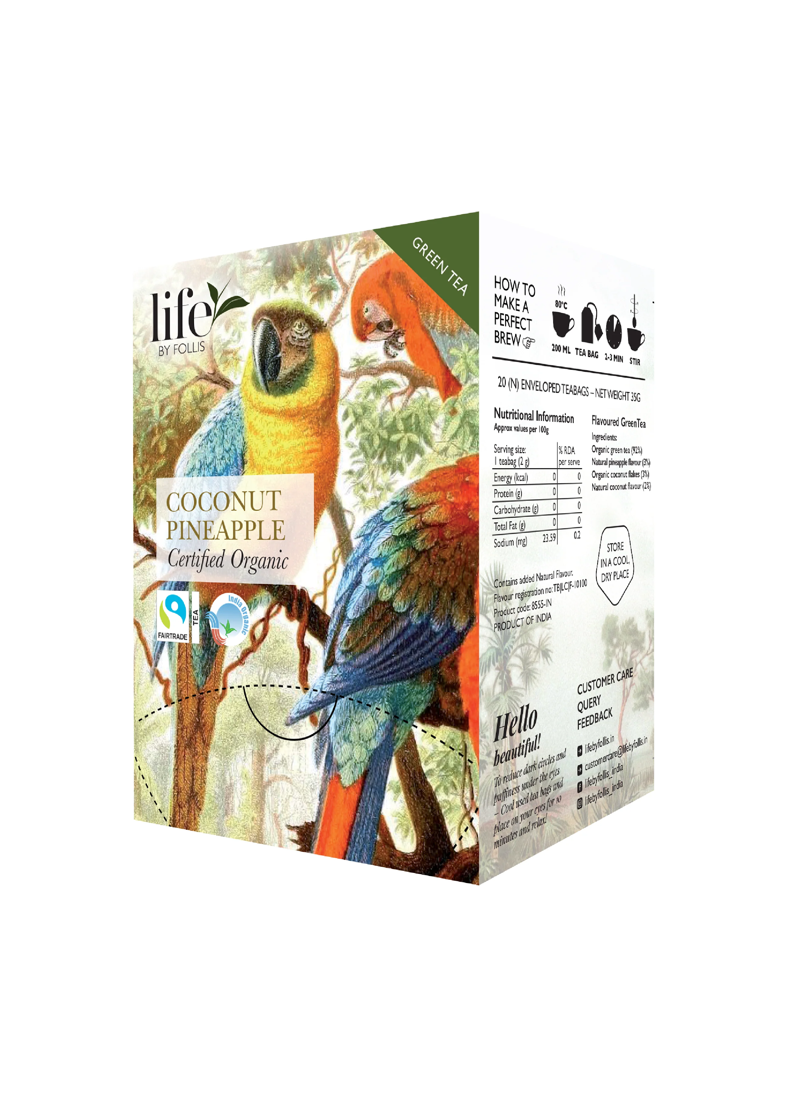 Coconut Pineapple Green Tea, 20 Enveloped Tea Bags