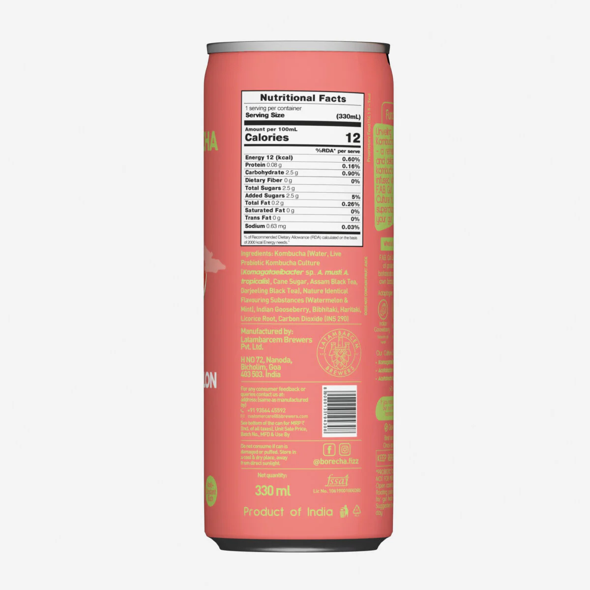 Cuban Watermelon Mojito Probiotic Kombucha, 330ml - Image 3