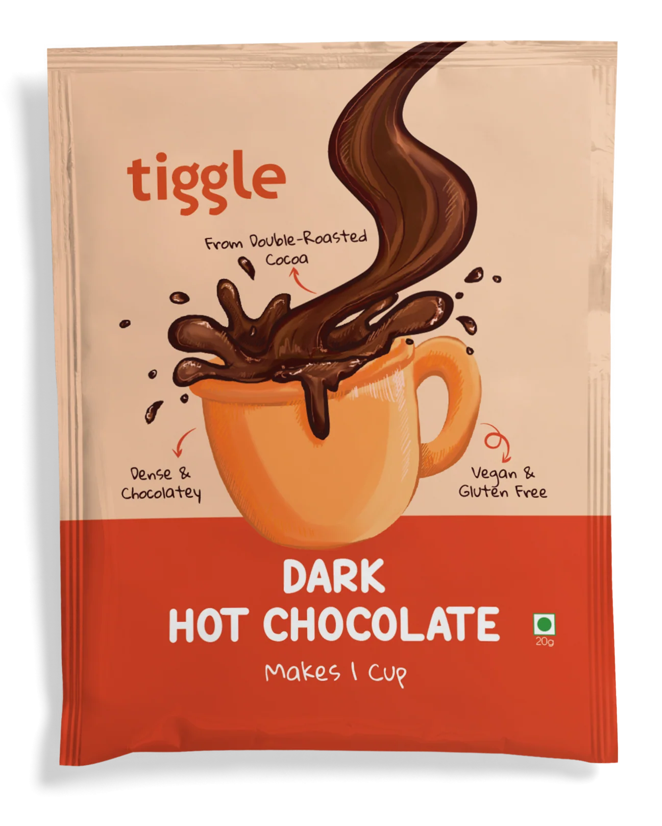 Dark Hot Chocolate Mix Sachet,20g (Double Roasted Cocoa, Rich & Balanced Taste, Gluten free, Café Style Chocolate Drink Premix, 1 Cup Serving)