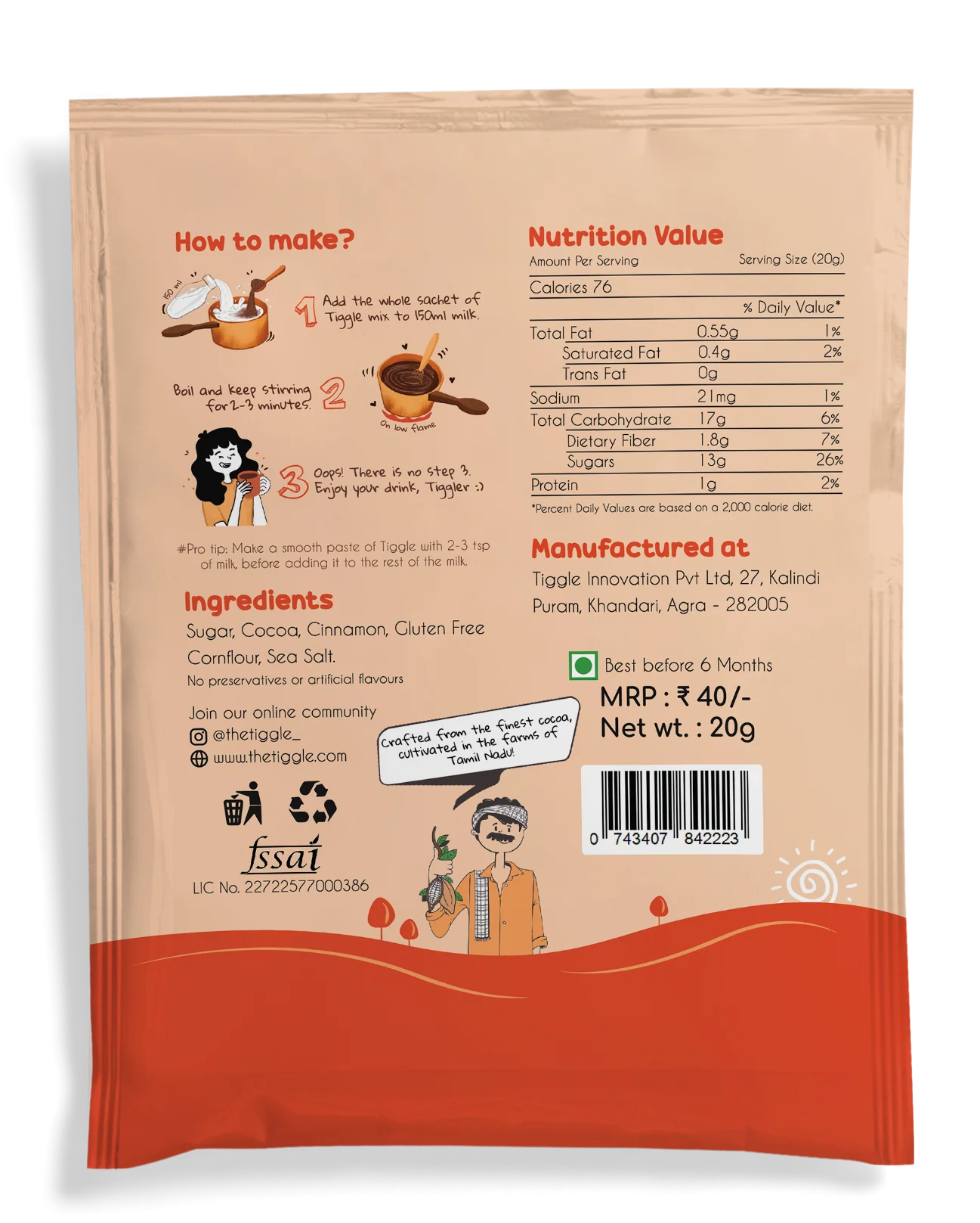 Dark Hot Chocolate Mix Sachet,20g (Double Roasted Cocoa, Rich & Balanced Taste, Gluten free, Café Style Chocolate Drink Premix, 1 Cup Serving) - Image 2