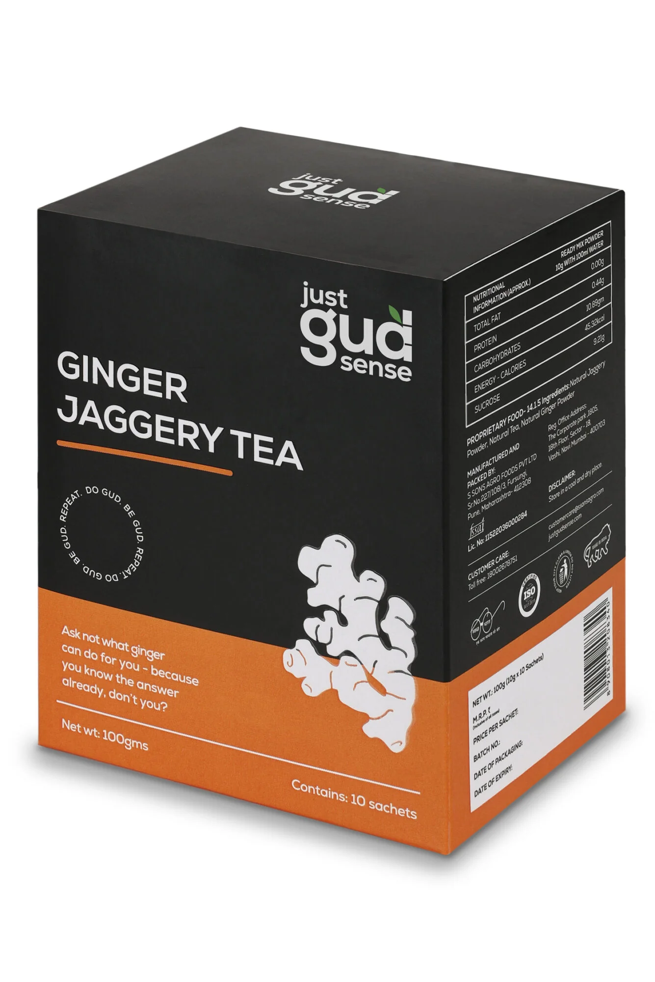 Ginger Jaggery Tea Premix, 100g (10 sachets of 10 grams each)