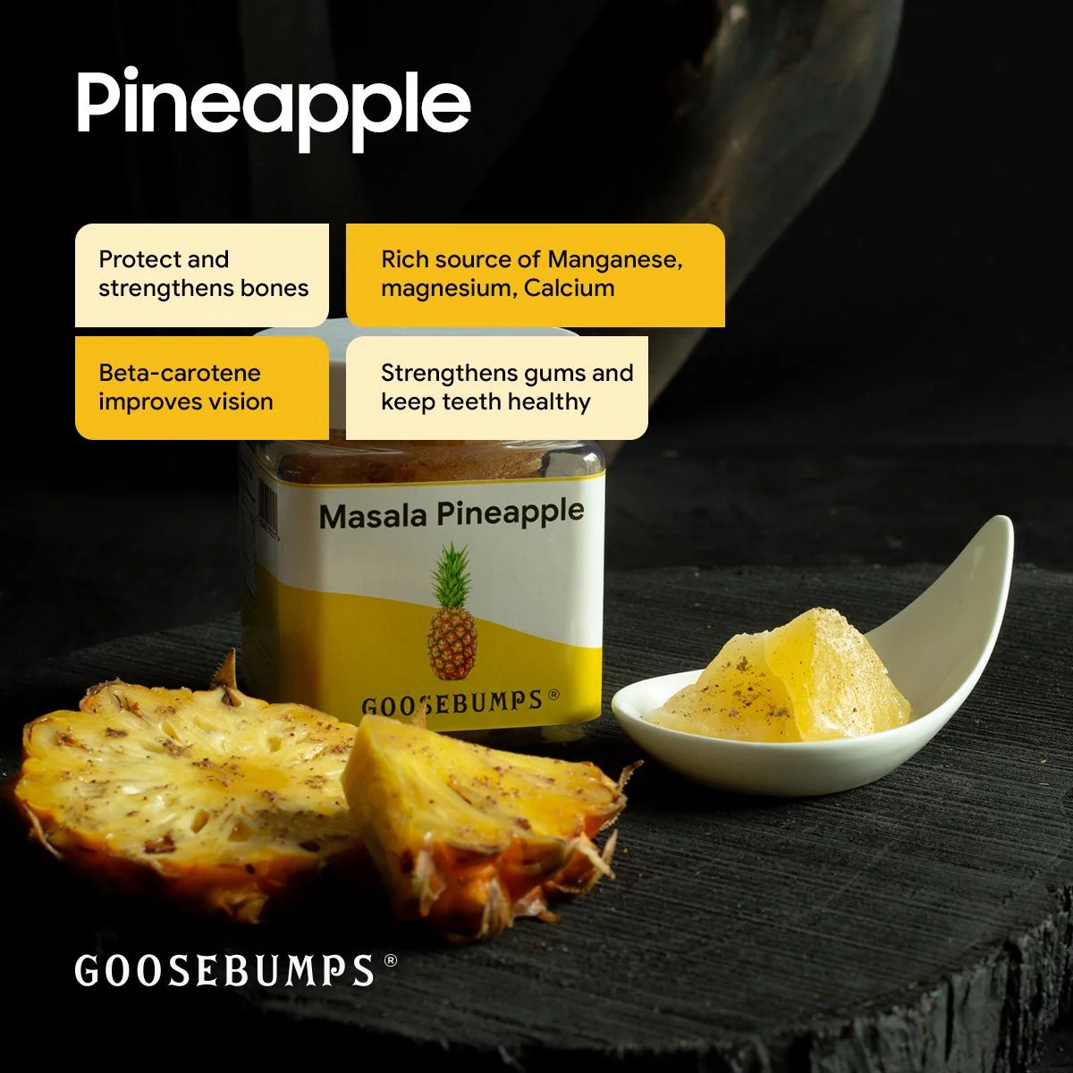 Goosebumps Masala Pineapple | Dried Pineapple Slices | Dehydrated Fruit | Chatpata Pepper Pineapple Healthy Snack for kids and adults | 150 gms - Image 4
