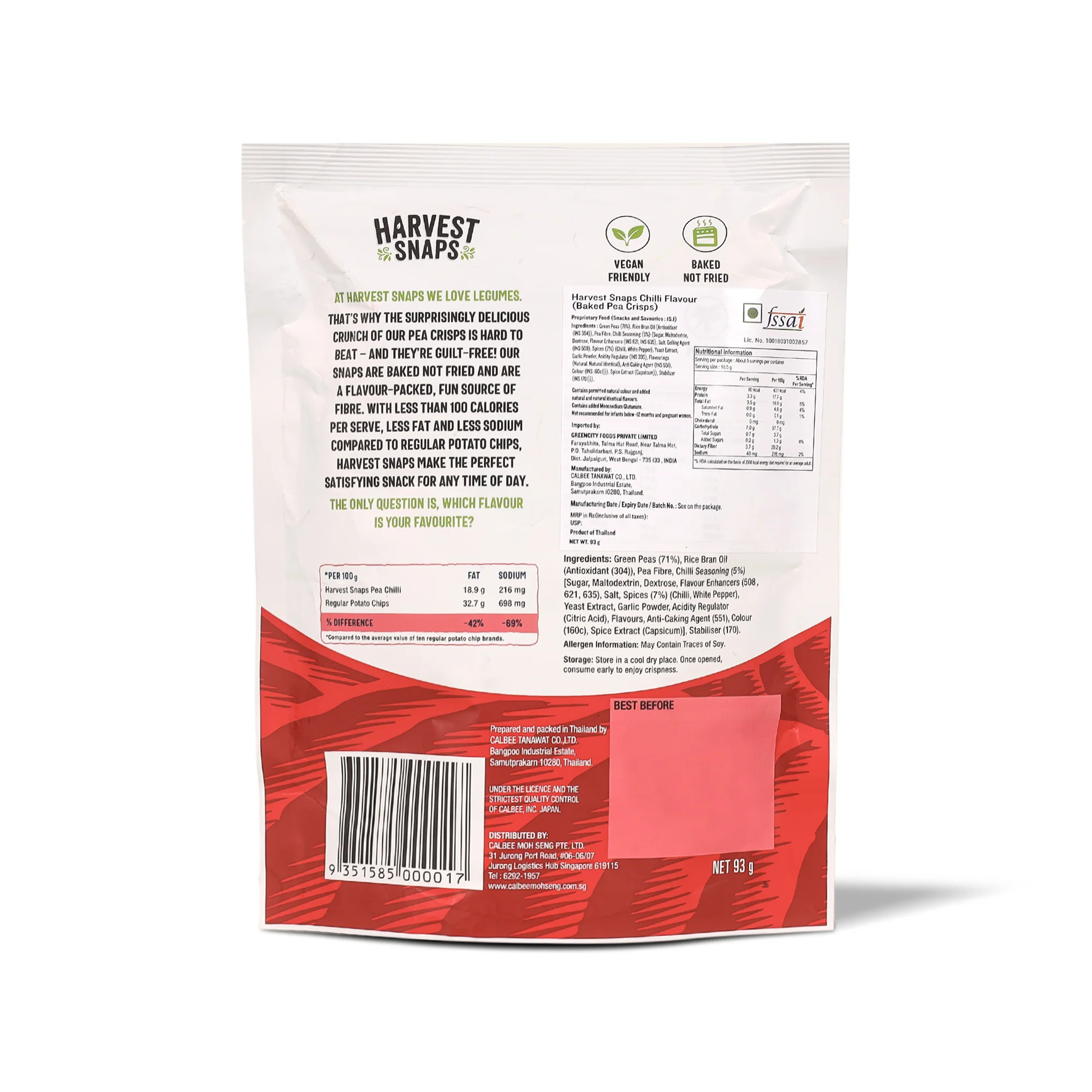 Harvest Snaps Baked Pea Crisps Chilli 93g - Image 2