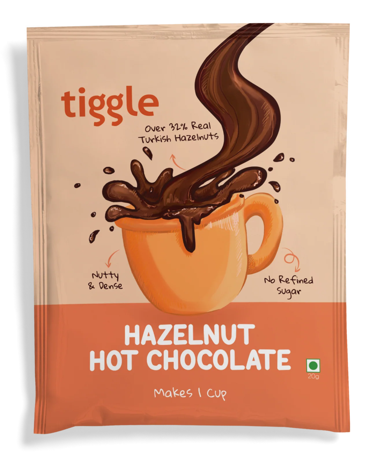 Hazelnut Hot Chocolate Mix Sachet,20g (Real Roasted Hazelnuts, Jaggery Sweetened, Rich Nutty Chocolate Drink, Vegan & Gluten-free, Café Style Premix)