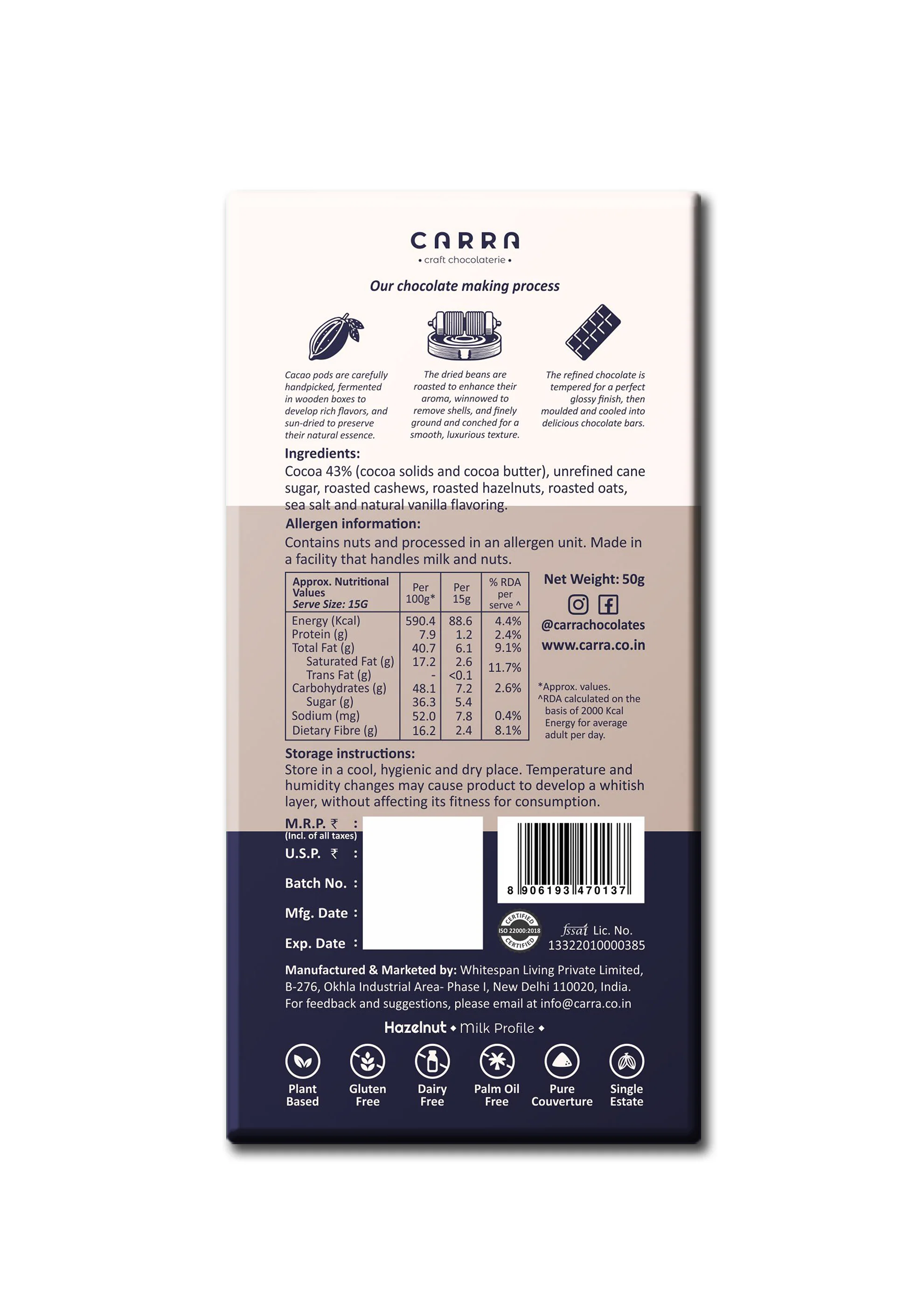 Hazelnut Milk Chocolate Bar, 50g - Image 2