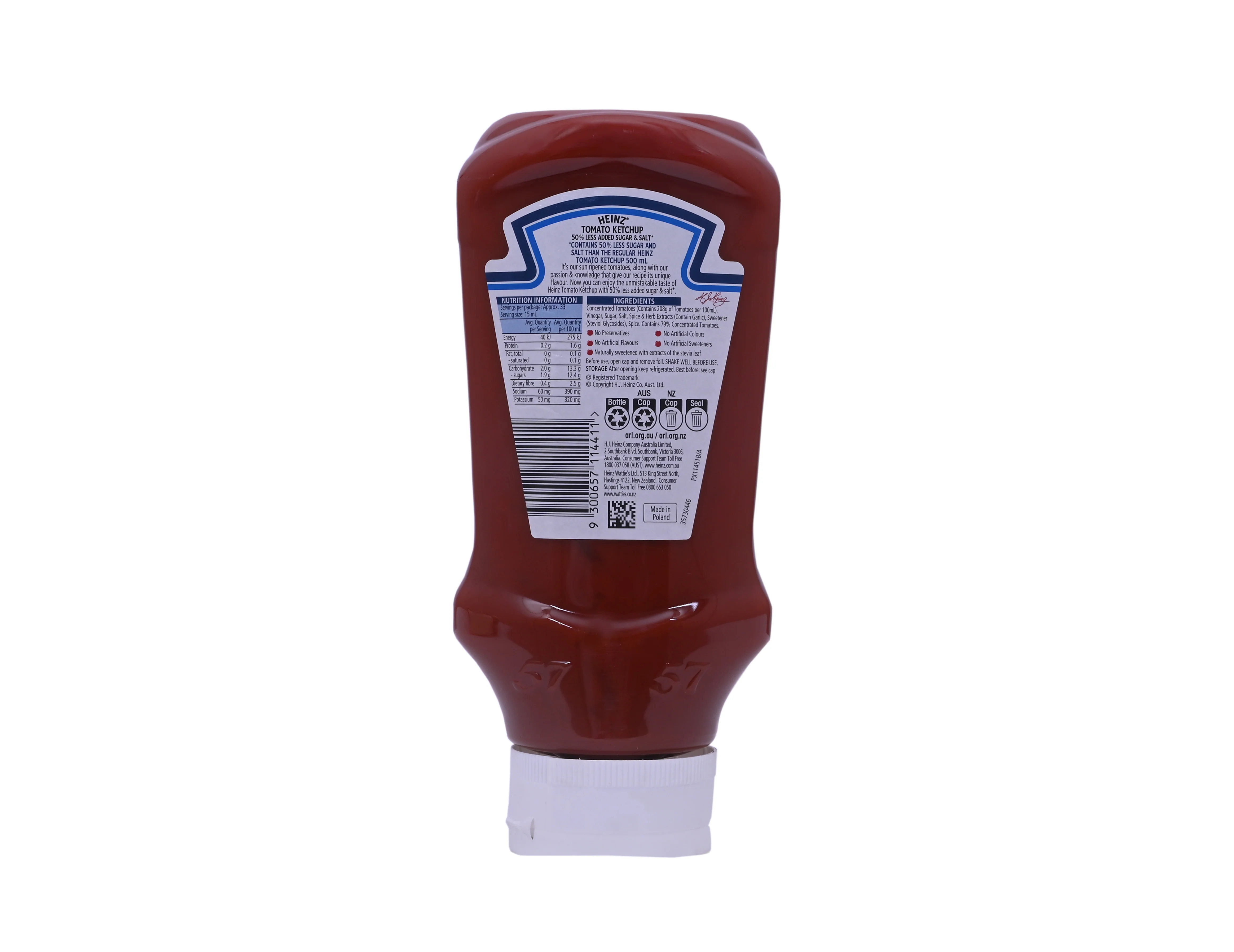 Heinz Tomato Ketchup, 500ml (50% Less Added Sugar & Salt, Made with Sun-Ripened Tomatoes) - Image 2