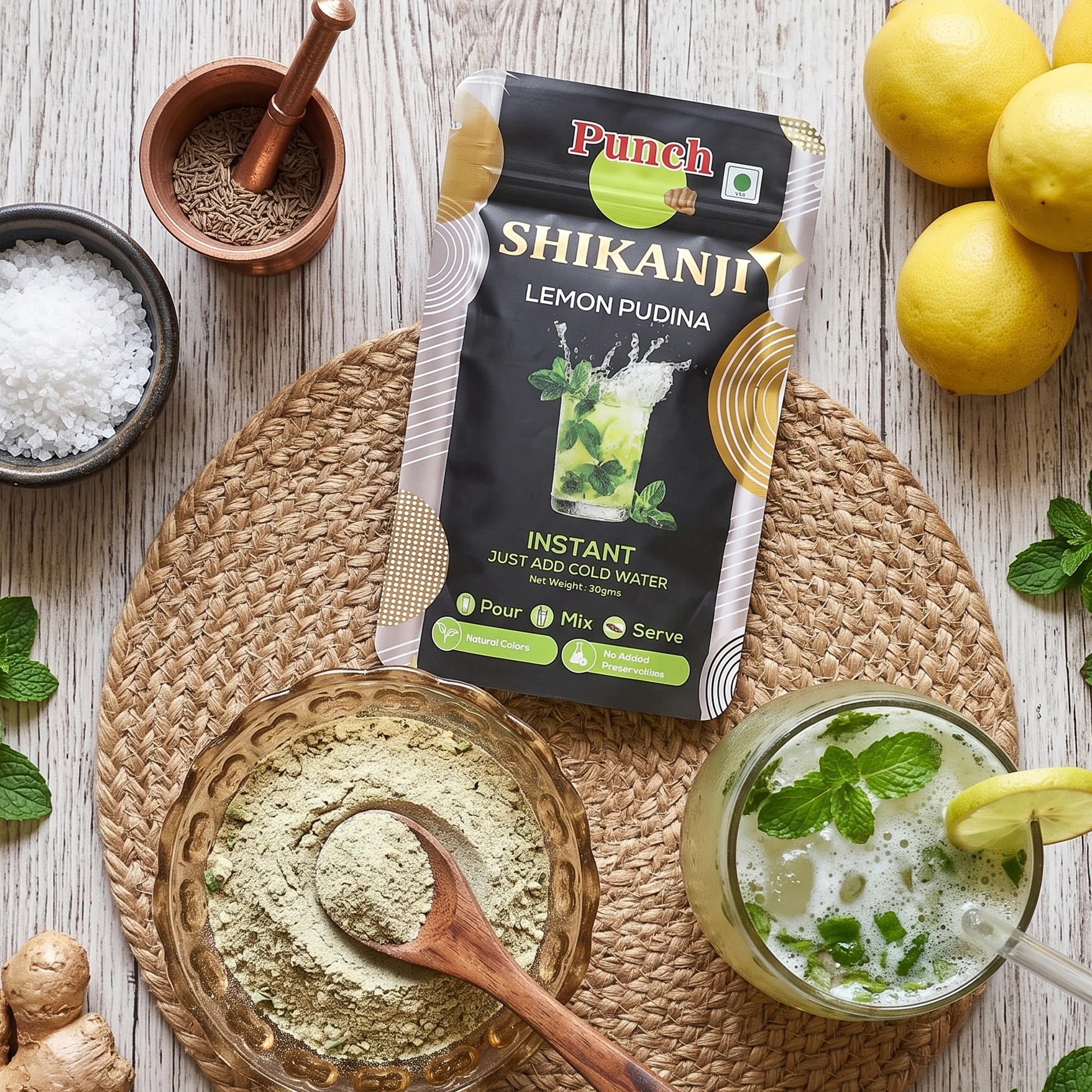 Instant Shikanji Mix Lemon Pudina, 30g (Instant Indian Lemonade Powder | Refreshing Mint & Lemon Drink Mix | Just Add Water or Soda | No Added Preservatives | Makes 3 Servings) - Image 4