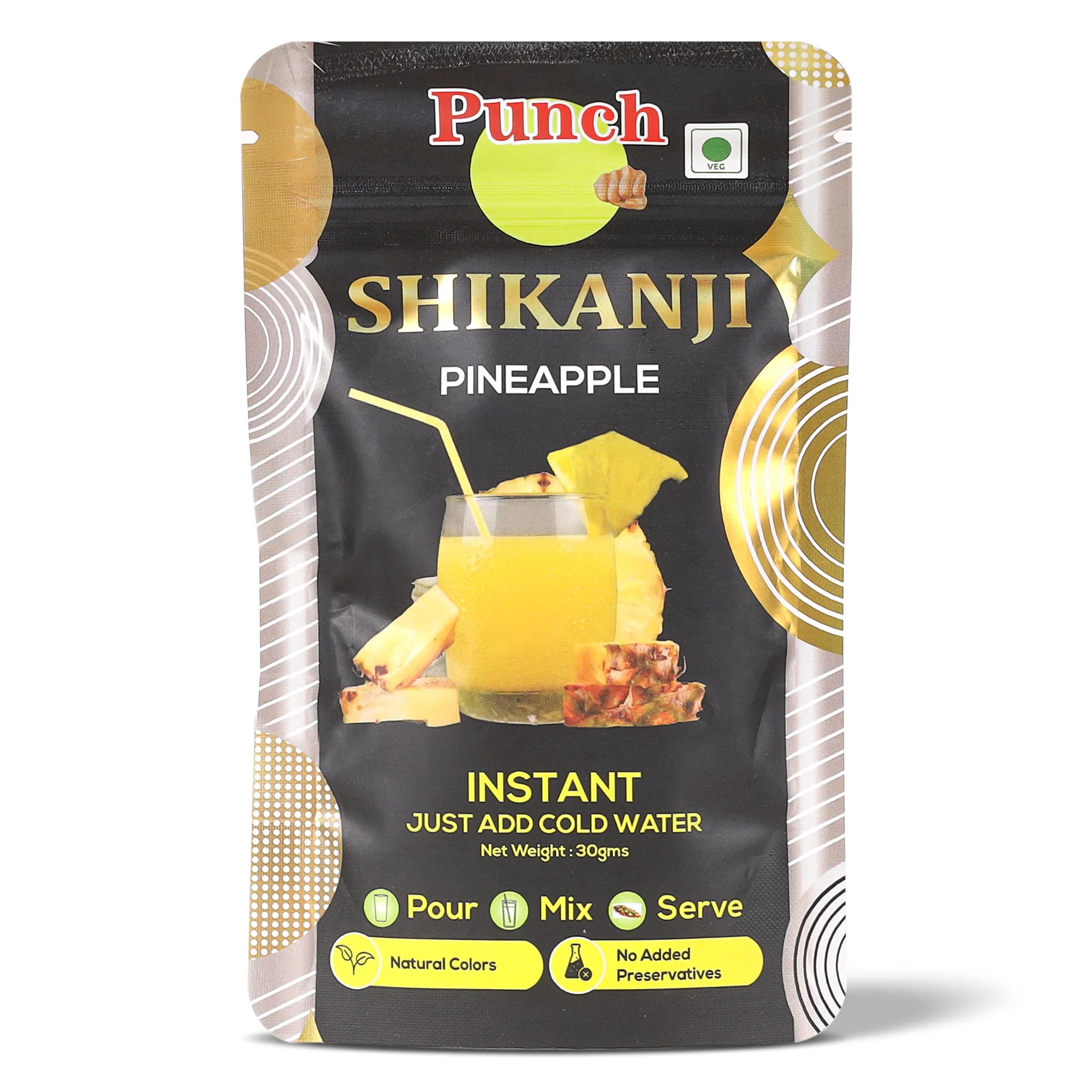 Instant Shikanji Mix Pineapple, 30g (Instant Pineapple Lemonade Powder | Tropical Refreshing Drink Mix | Just Add Water or Soda | Natural Colours | No Added Preservatives | Makes 3 Serving)