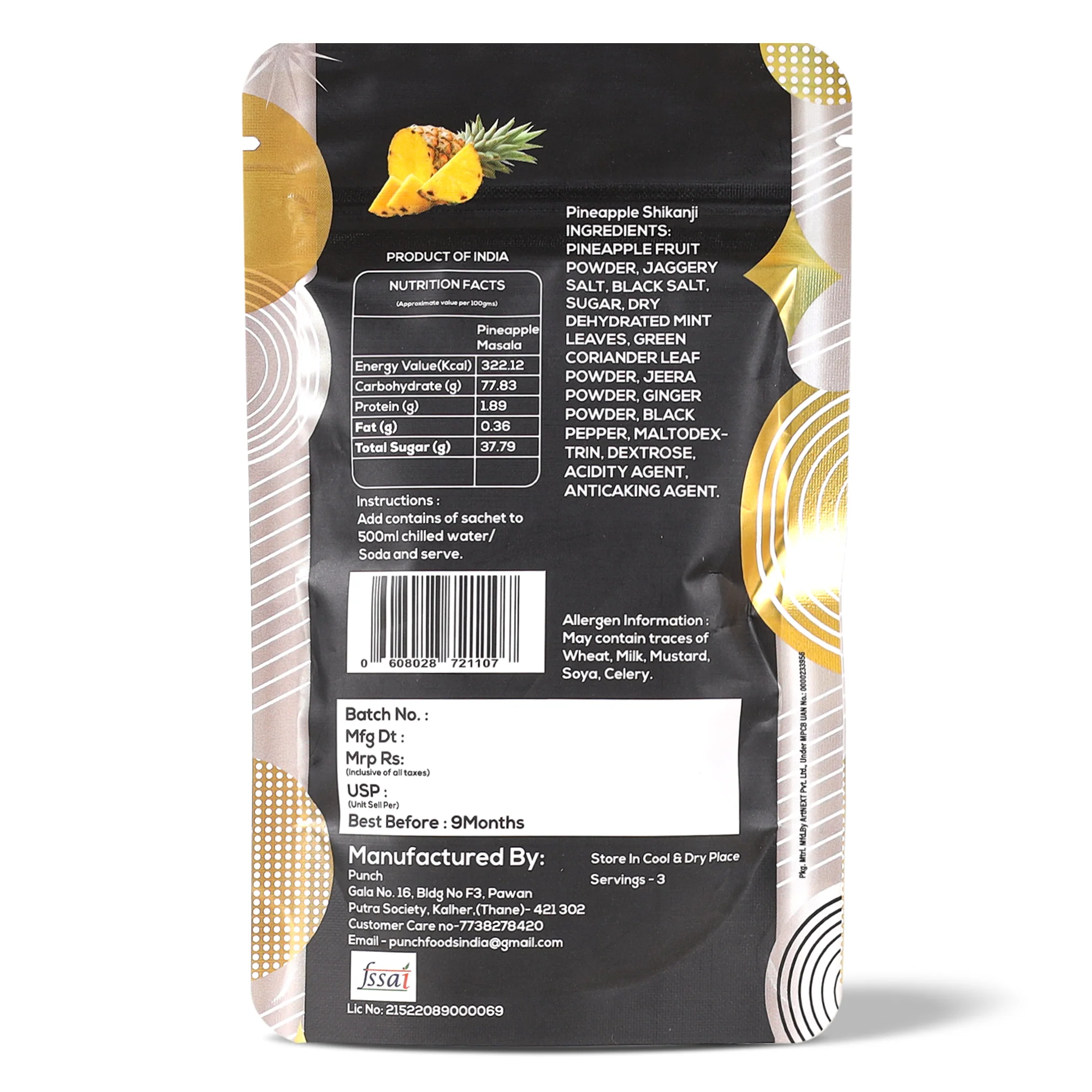 Instant Shikanji Mix Pineapple, 30g (Instant Pineapple Lemonade Powder | Tropical Refreshing Drink Mix | Just Add Water or Soda | Natural Colours | No Added Preservatives | Makes 3 Serving) - Image 2