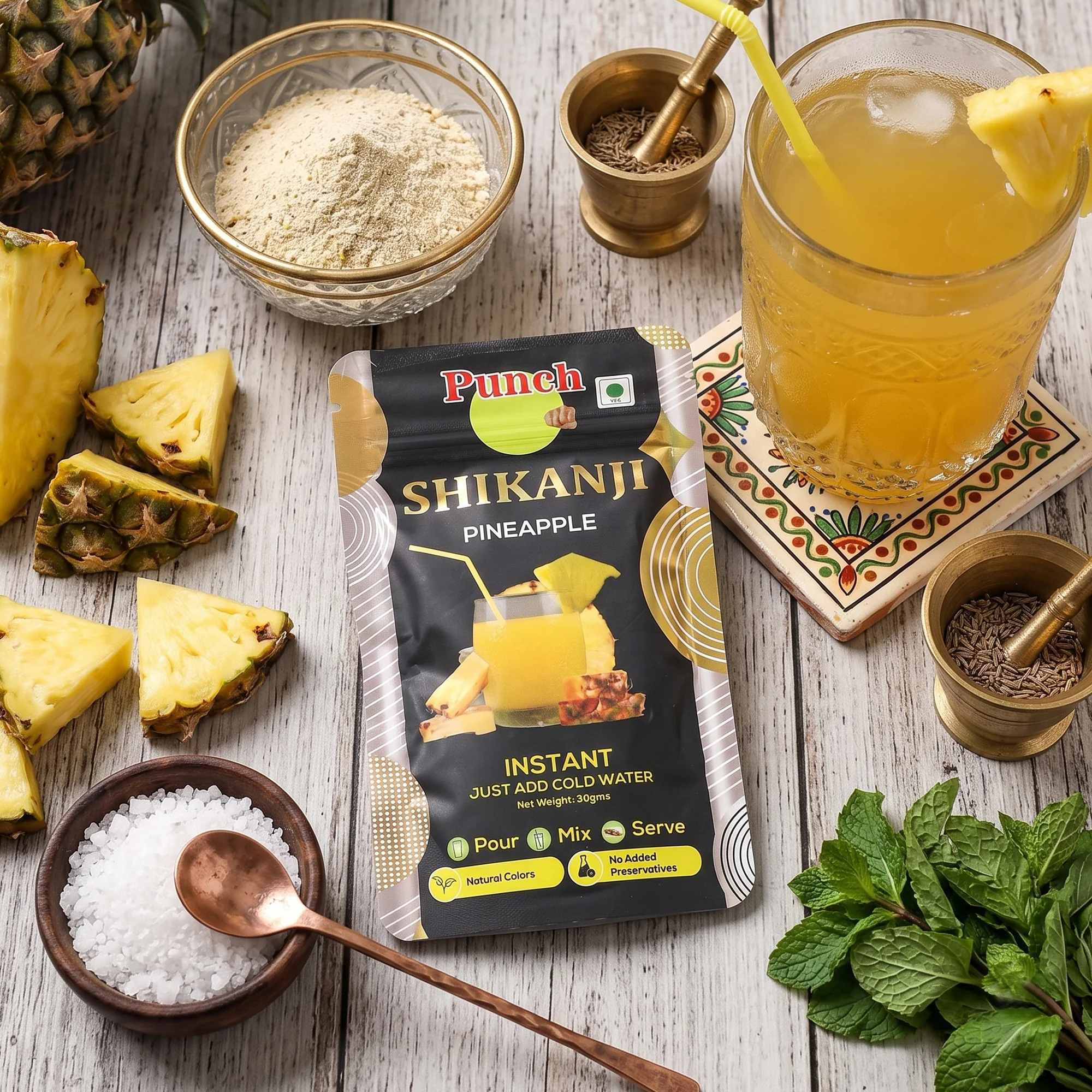 Instant Shikanji Mix Pineapple, 30g (Instant Pineapple Lemonade Powder | Tropical Refreshing Drink Mix | Just Add Water or Soda | Natural Colours | No Added Preservatives | Makes 3 Serving) - Image 4
