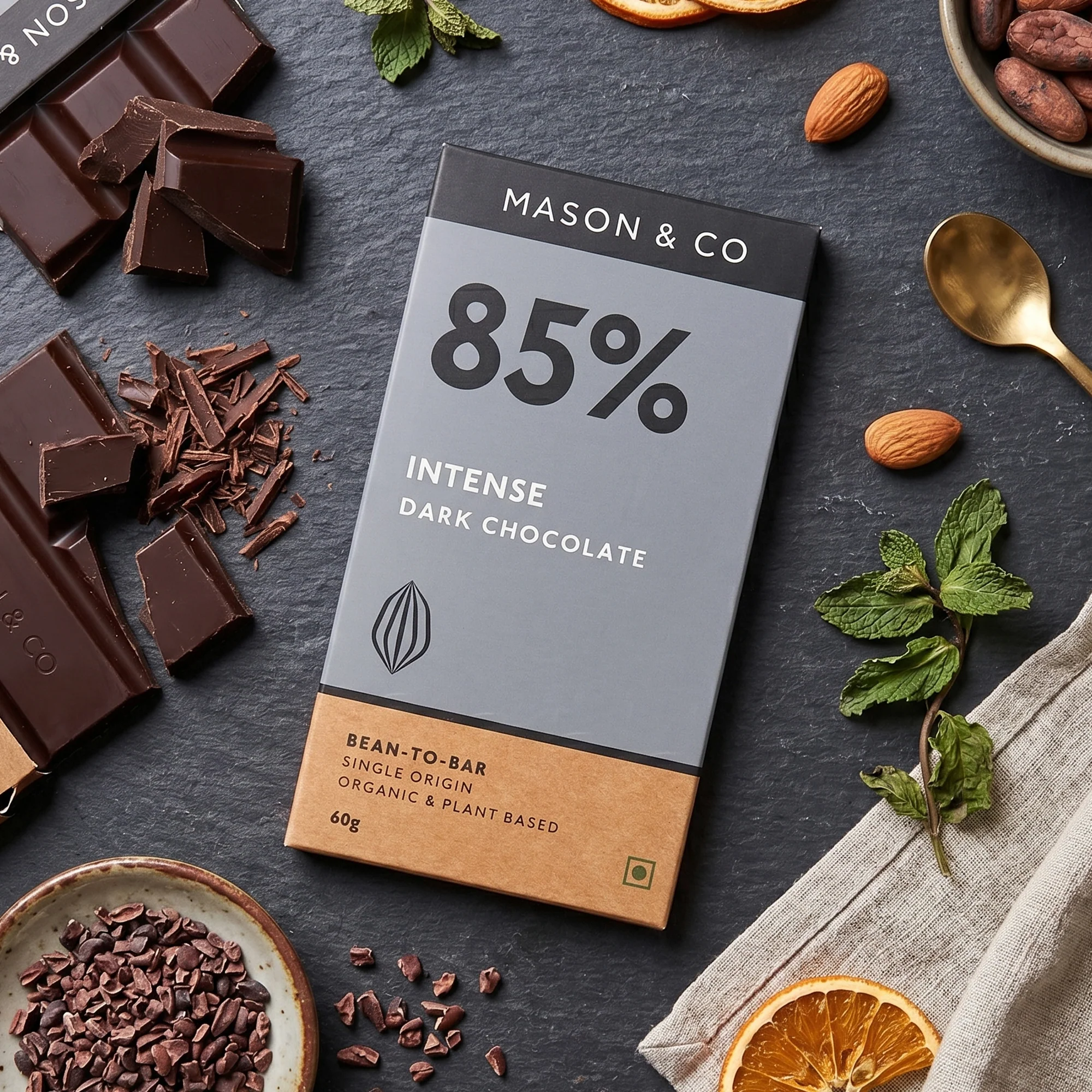 Intense 85% Dark Organic Chocolate Bar 60g - Image 3
