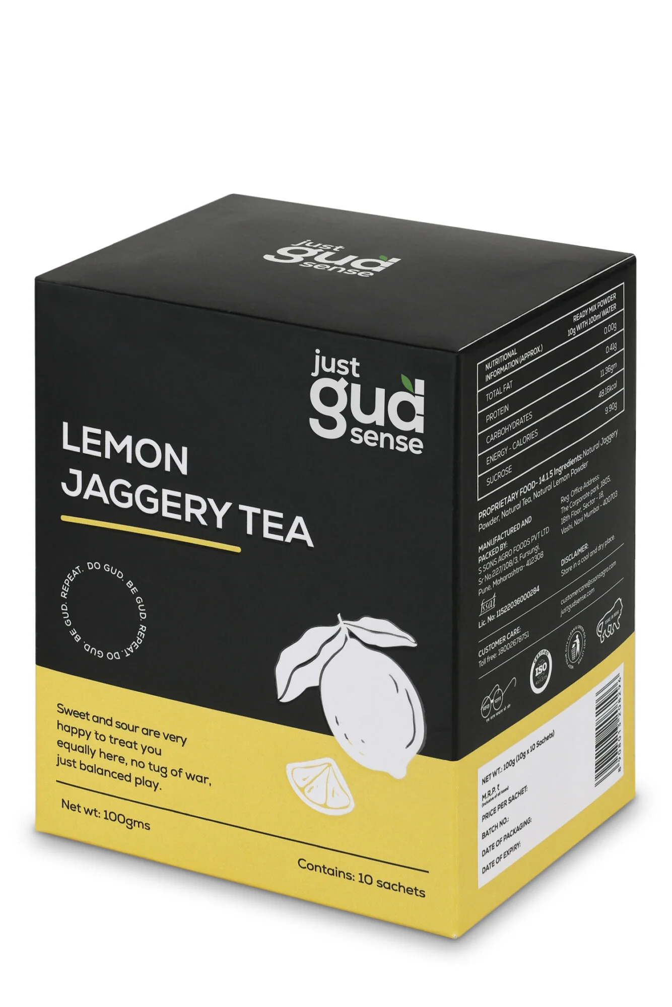 Lemon Jaggery Tea Premix, 100g (10 sachets of 10 grams each)