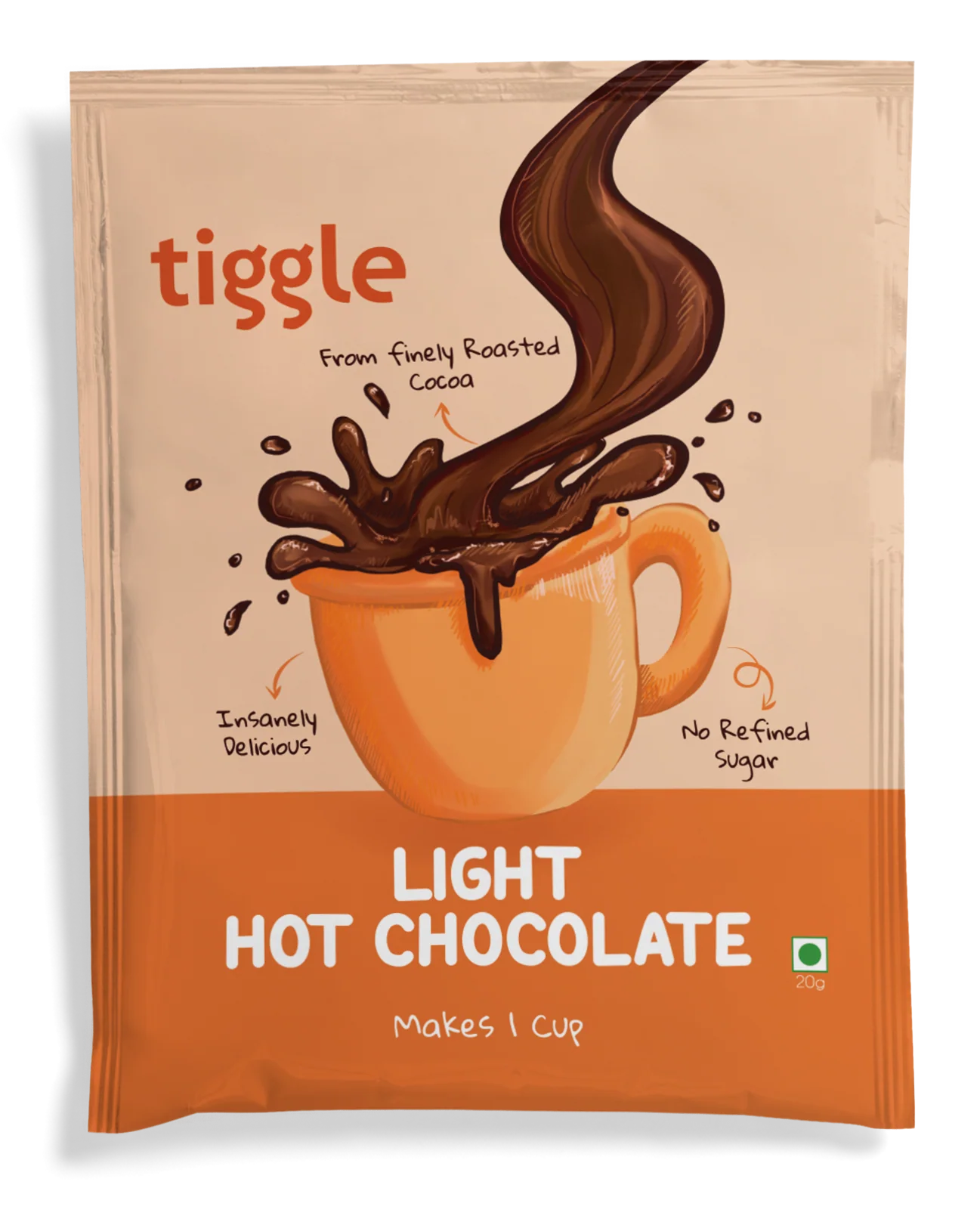 Light Hot Chocolate Mix Sachet,20g (Single Roasted Cocoa, Smooth & Mild Chocolate Drink, Gluten-free, Easy Café Style Premix, 1 Cup Serving)