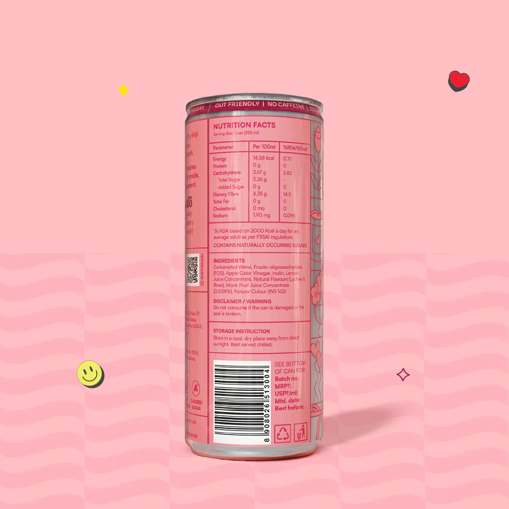 Lychee Rose Crafted Soda, 250ml x 4 (10g Fibre, Zero Added Sugar) - Image 3