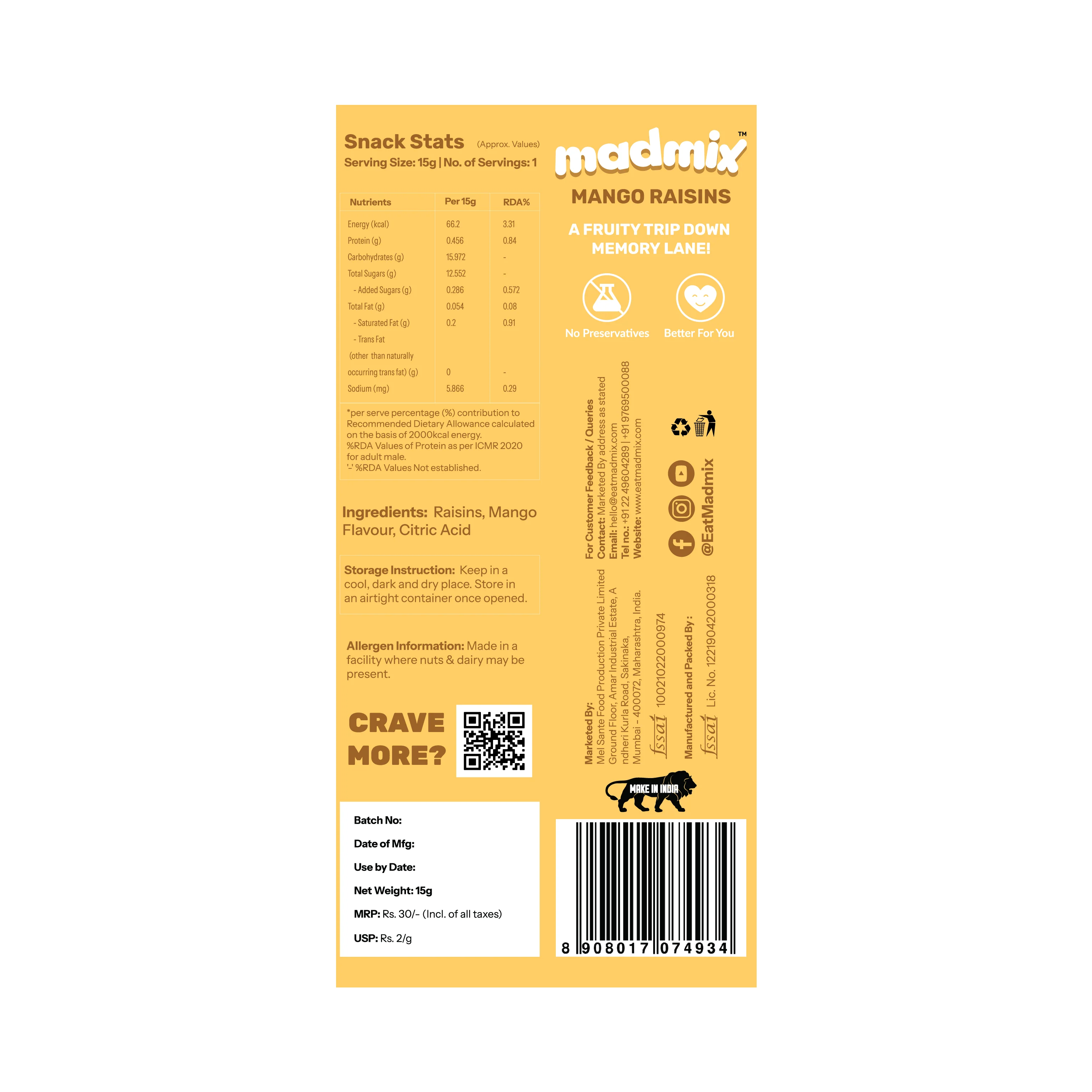 Mango Flavoured Raisins, 11g - Image 8
