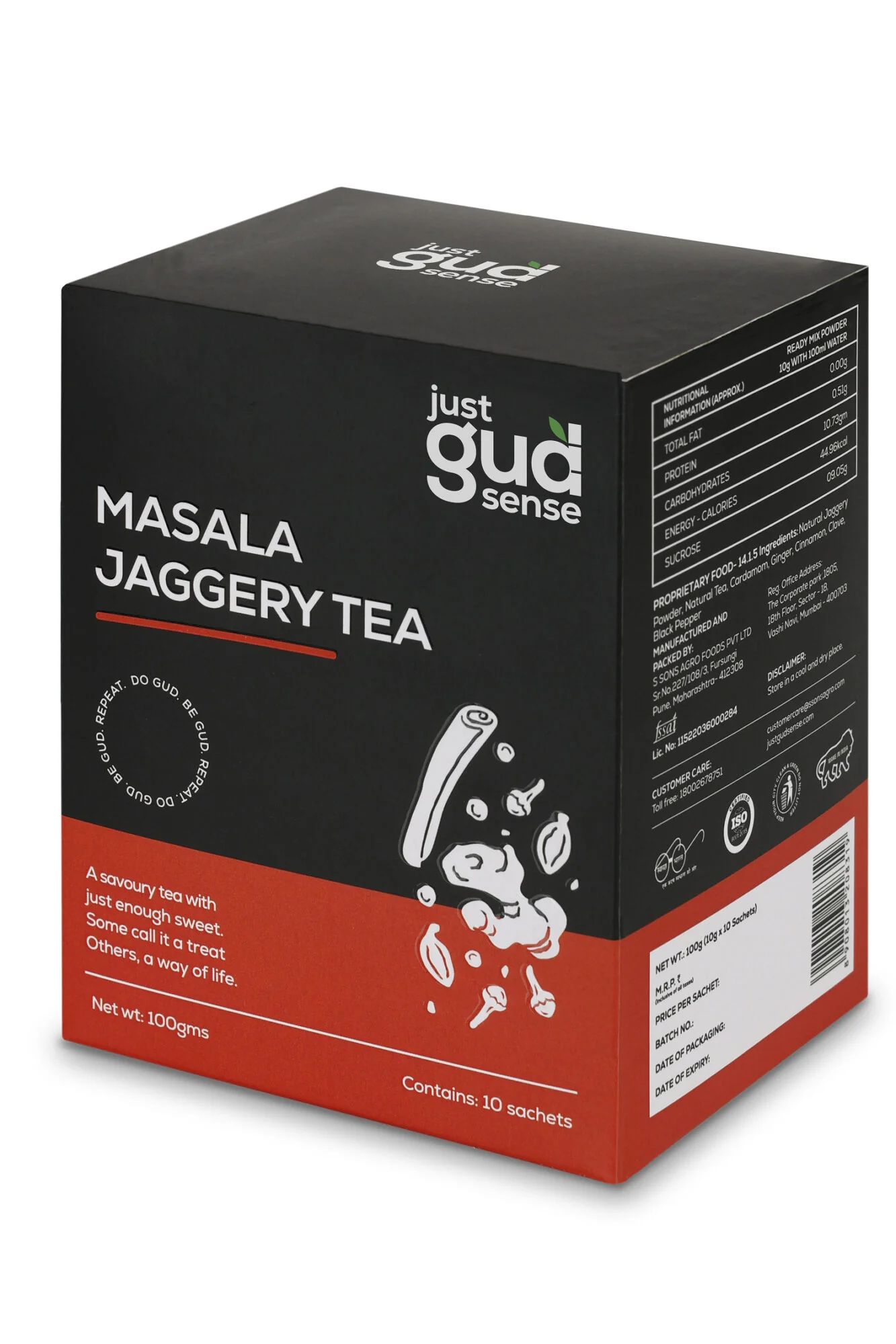 Masala Jaggery Tea Premix, 100g (10 sachets of 10 grams each)