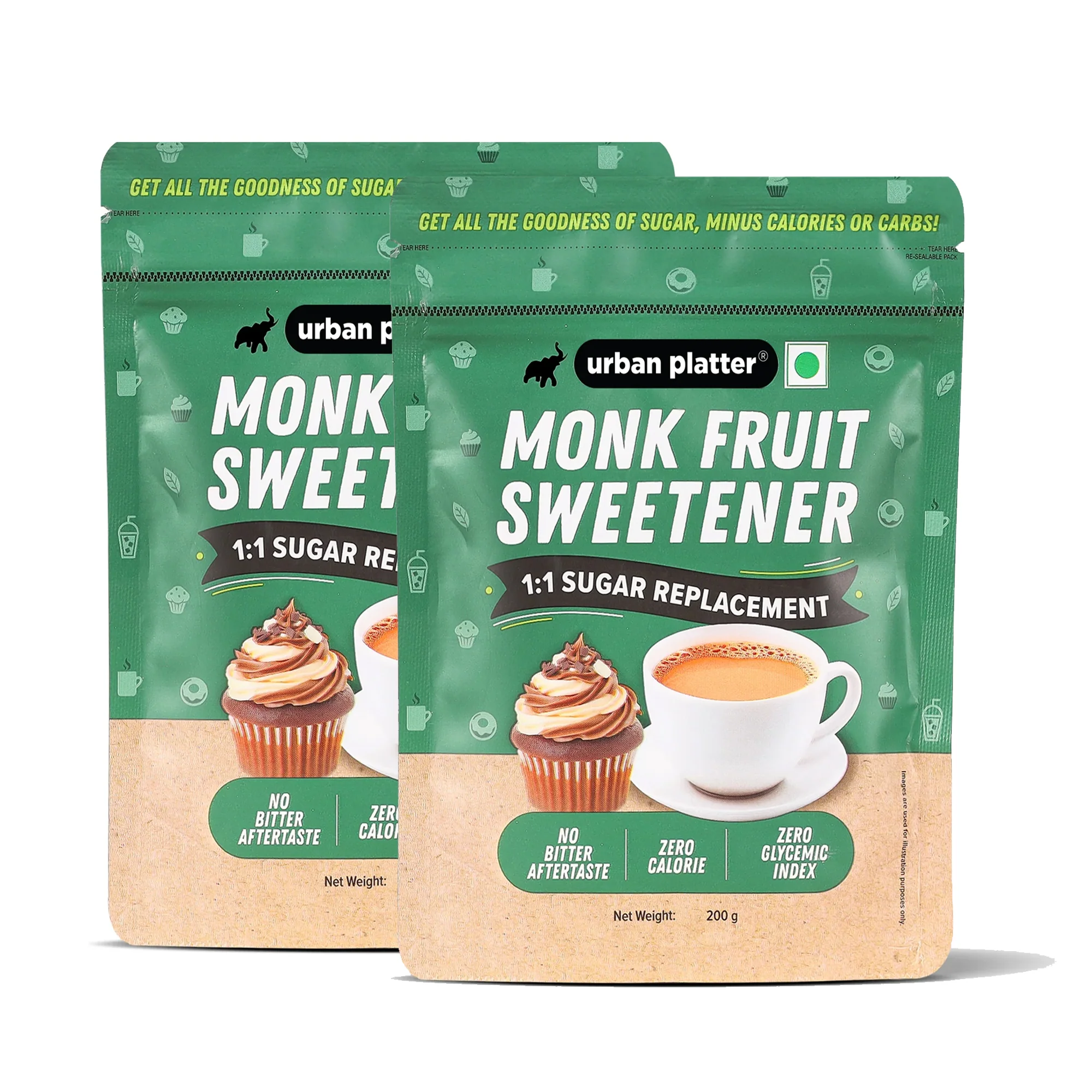 Monk Fruit Sweetener, 400g (200g x 2N | Zero Calorie, Keto & Diabetic-Friendly | 1:1 Sugar Replacement | No Aftertaste | Monk Fruit + Erythritol Blend)