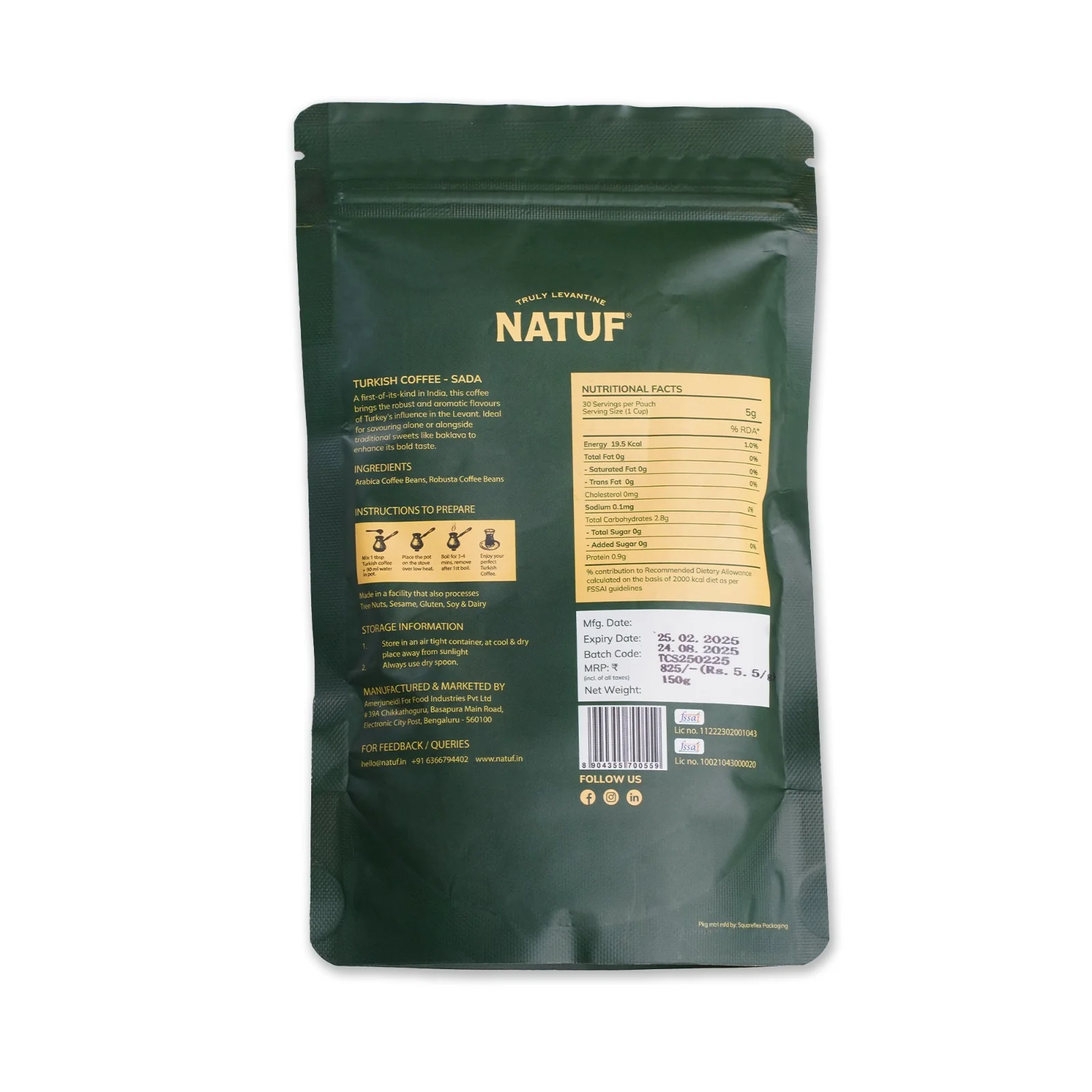 Natuf Turkish Sada Coffee, 150g - Image 2