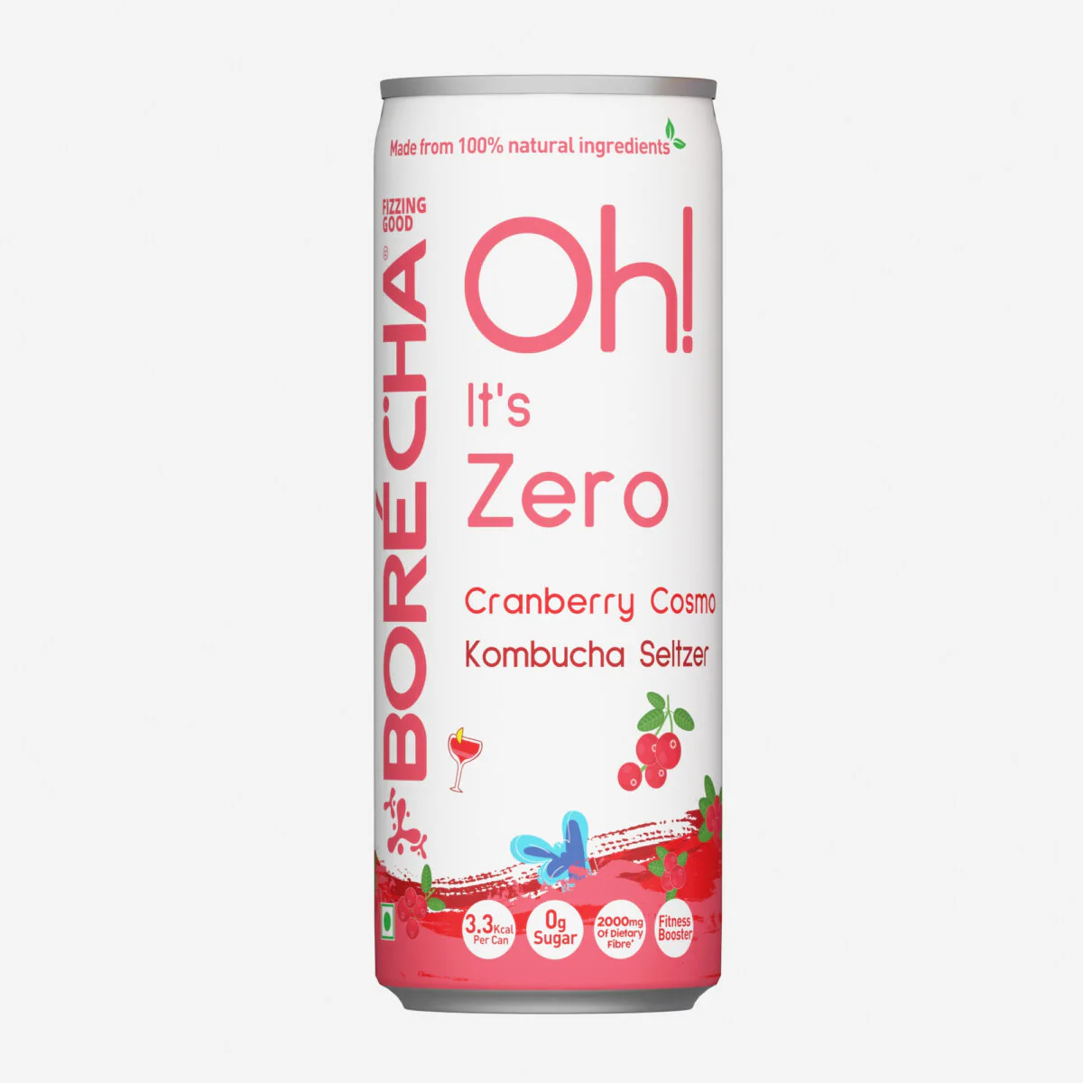 Oh! Cranberry Cosmo Zero Sugar Prebiotic Kombucha Seltzer, 330ml