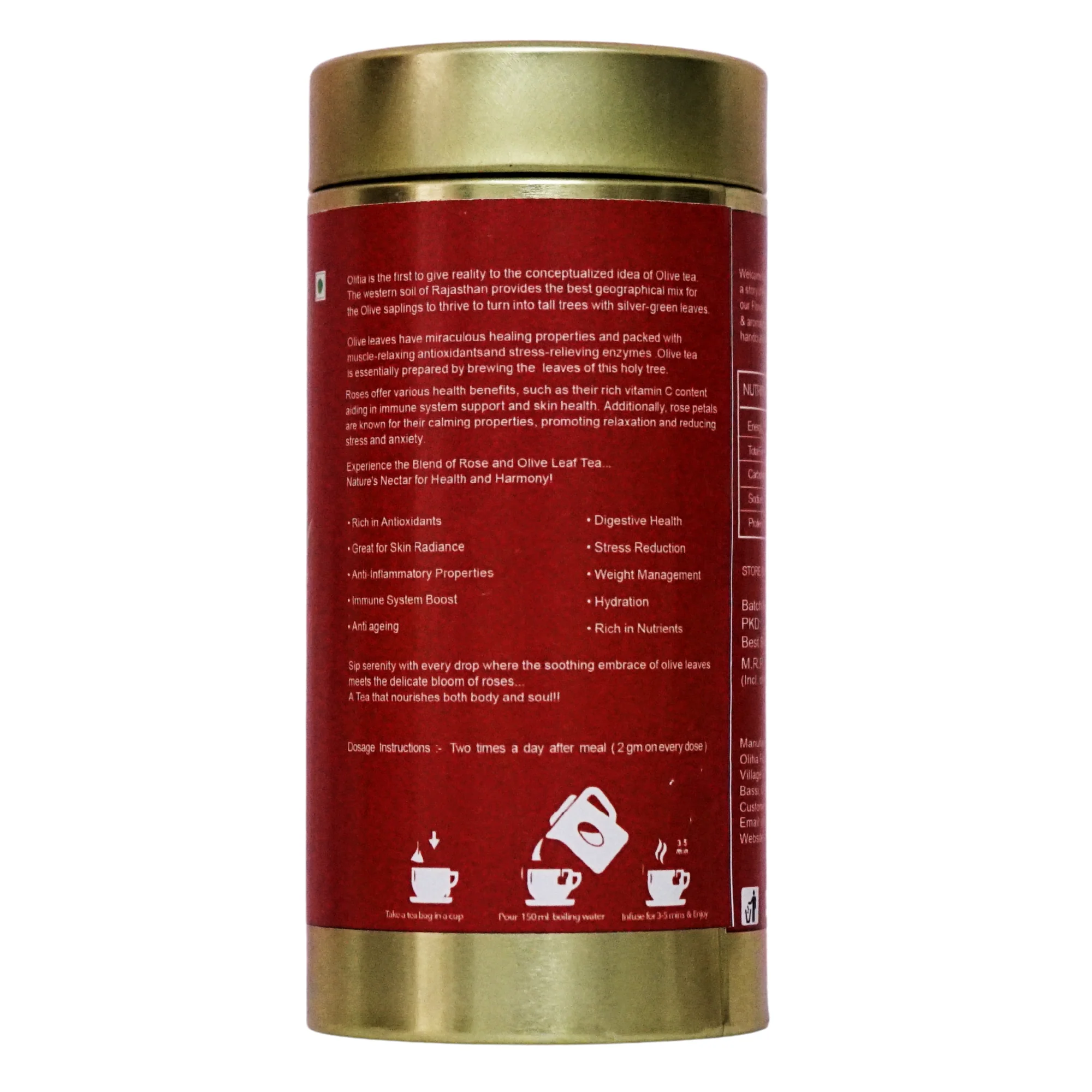 Olitia Olive Rose Tea, 65g (Tin Packing) - Image 2