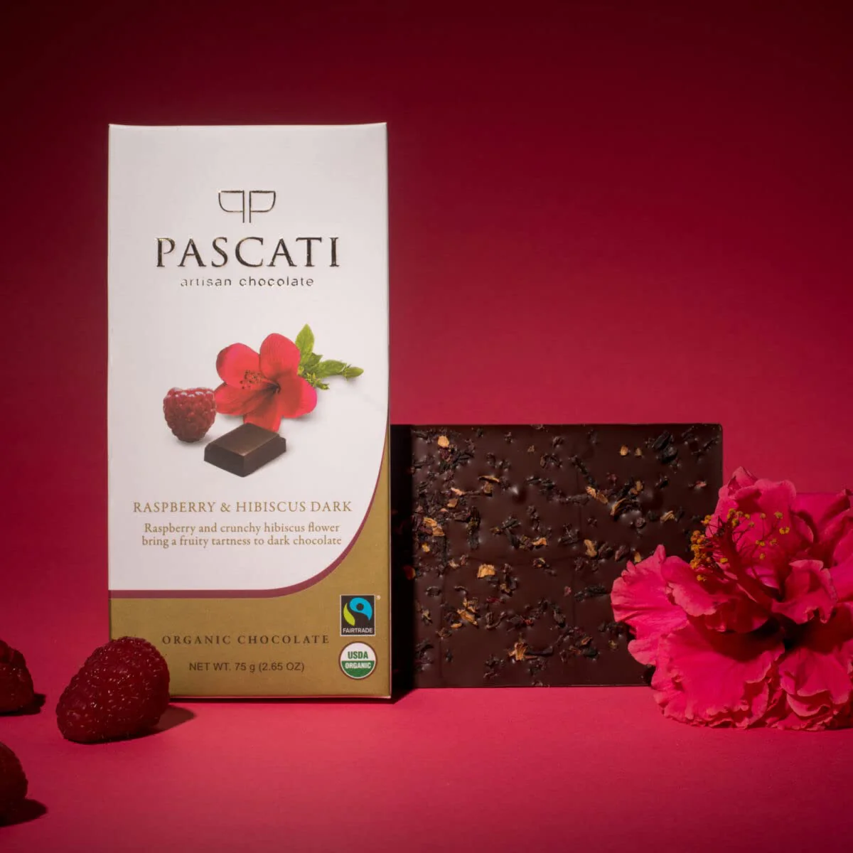 Pascati Chocolates Raspberry & Hibiscus Dark India Organic Chocolate, 75g, (Pack of 2) - Image 2
