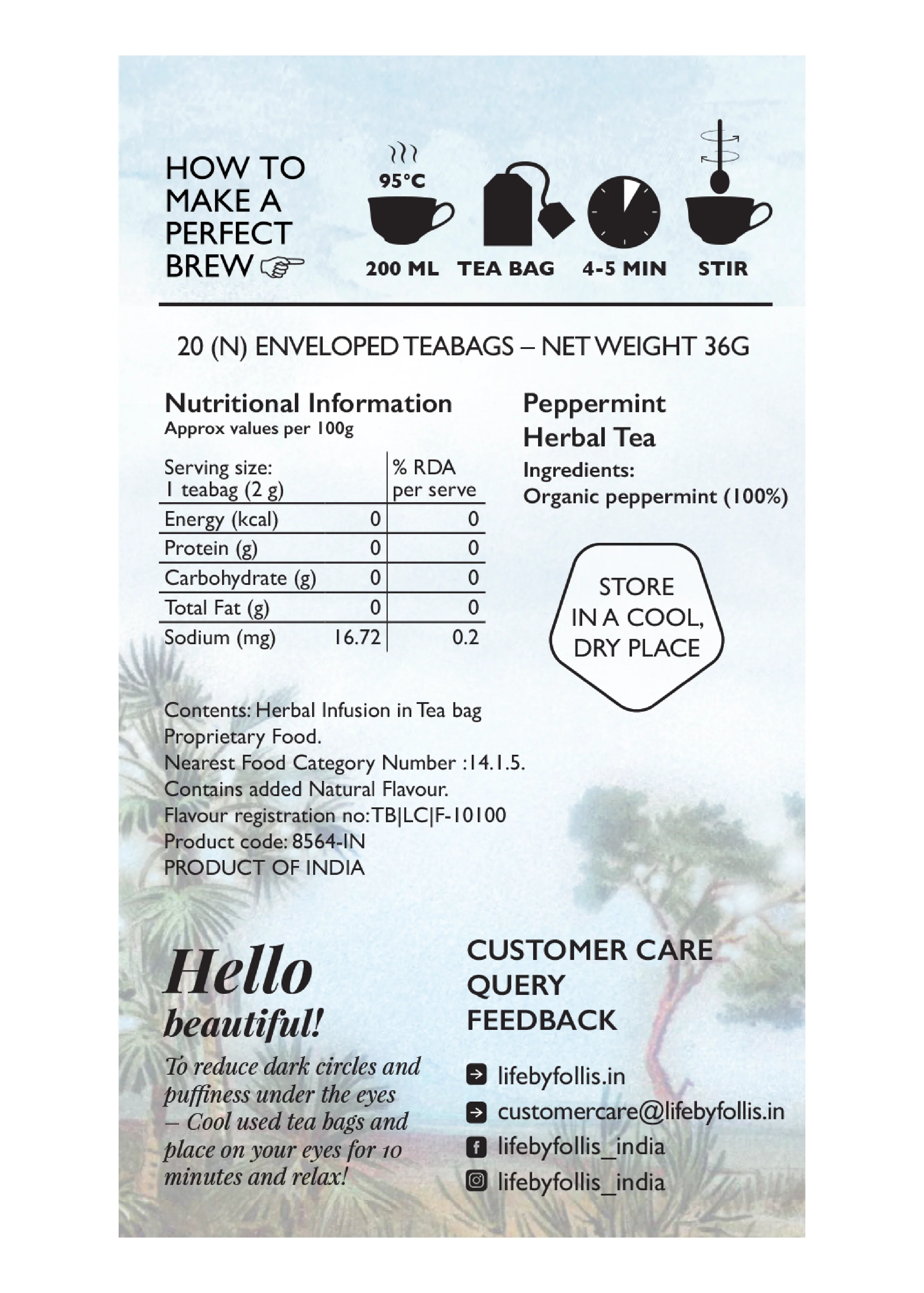 Peppermint Herbal Tea, 20 Enveloped Tea Bags - Image 3