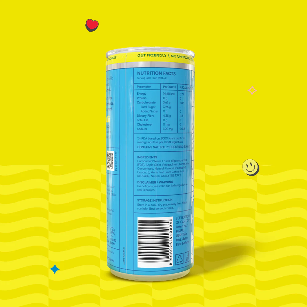 Pineapple Coconut Crafted Soda, 250ml x 4 (10g Fibre, Zero Added Sugar) - Image 2