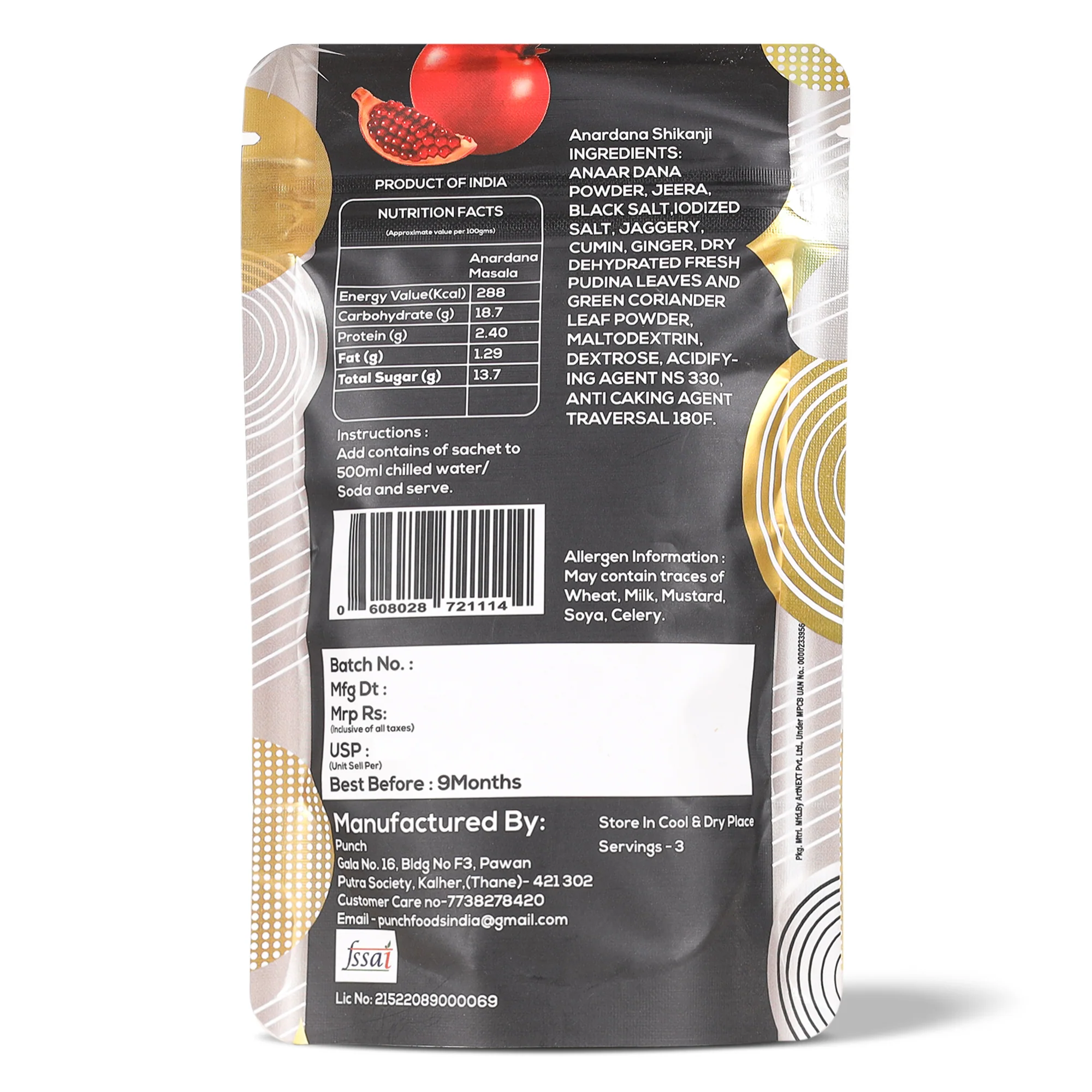 Instant Shikanji Mix Anar Dana, 30g (Instant Indian Lemonade Powder | Refreshing Pomegranate Drink Mix | Just Add Water or Soda | Natural Colours | No Added Preservatives | Makes 3 Servings) - Image 2