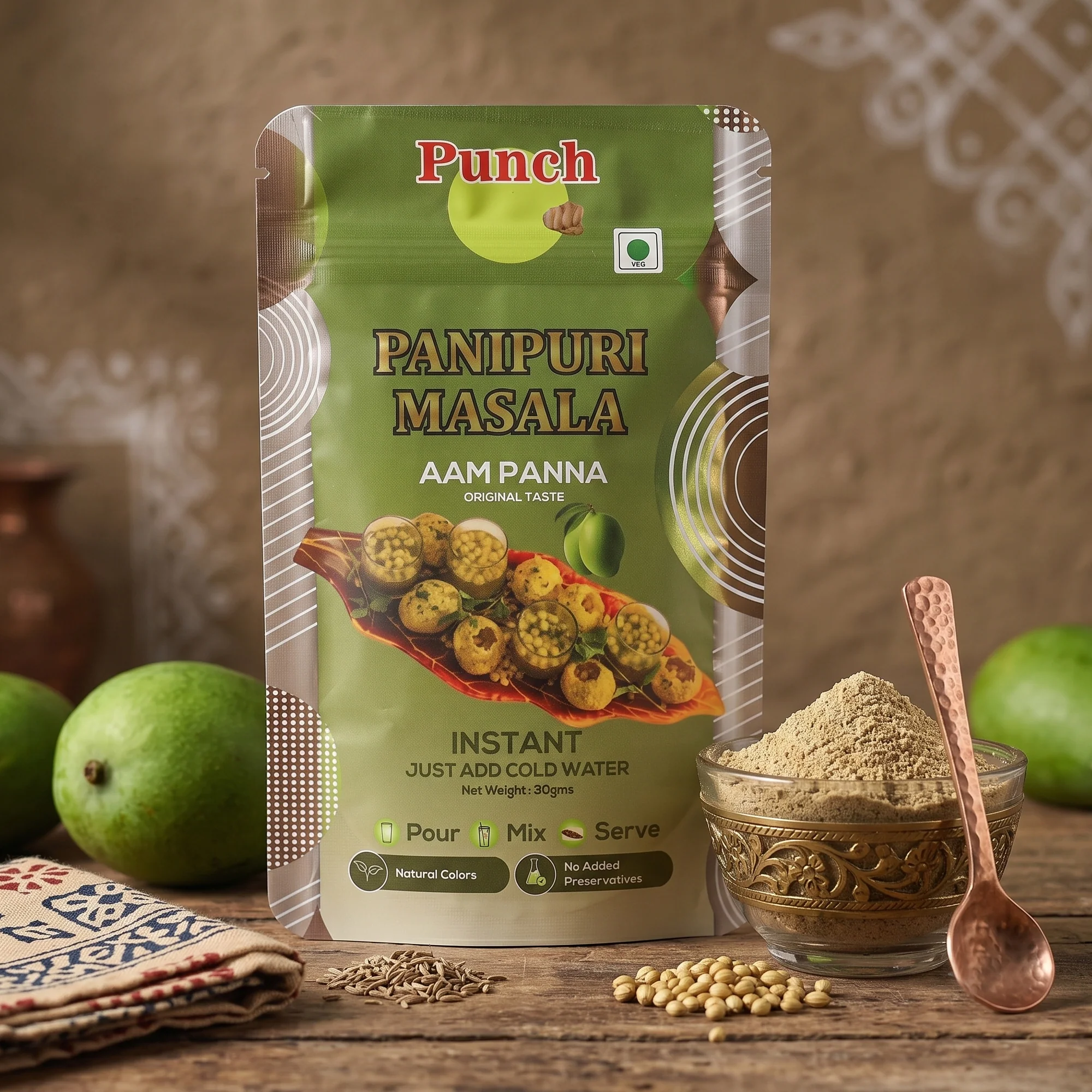 Panipuri Masala Aam Panna, 30g (Instant Pani Puri Masala Mix | Authentic Tangy & Spicy Raw Mango Flavour | Just Add Water | No Added Preservatives) - Image 3