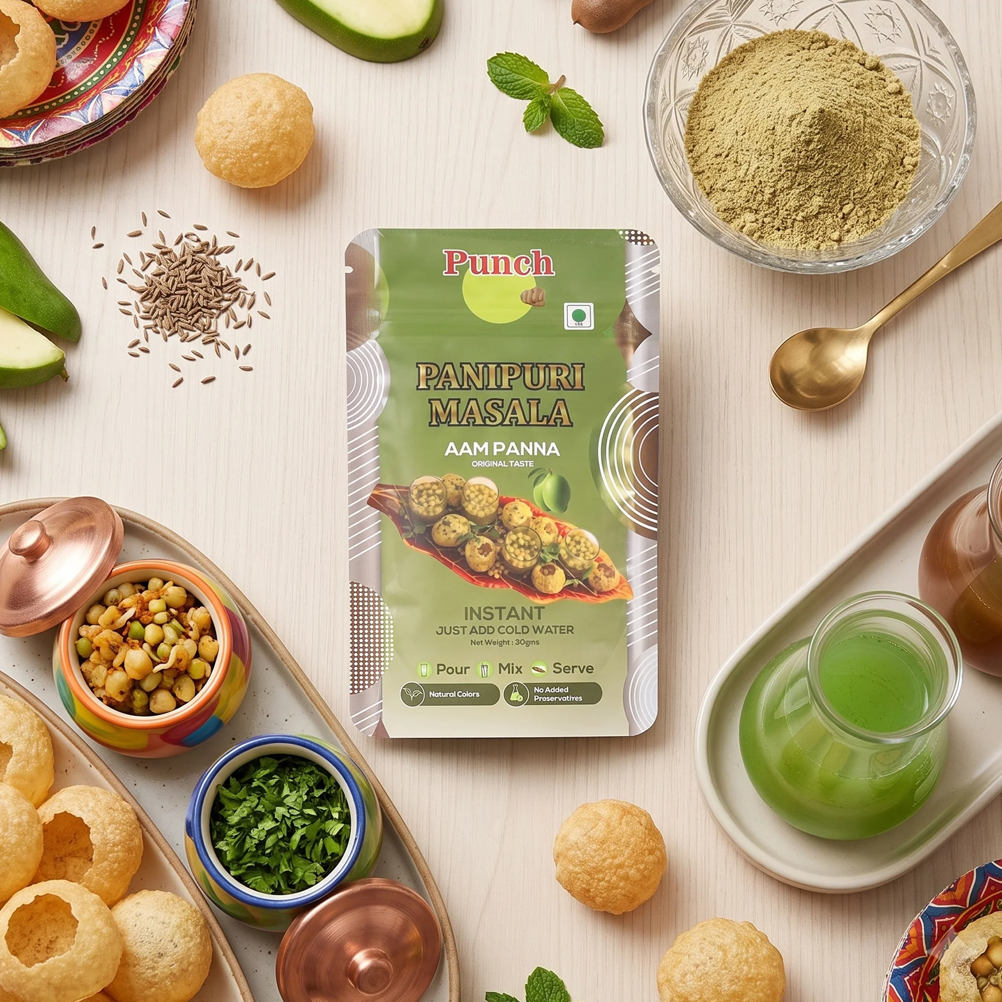 Panipuri Masala Aam Panna, 30g (Instant Pani Puri Masala Mix | Authentic Tangy & Spicy Raw Mango Flavour | Just Add Water | No Added Preservatives) - Image 4