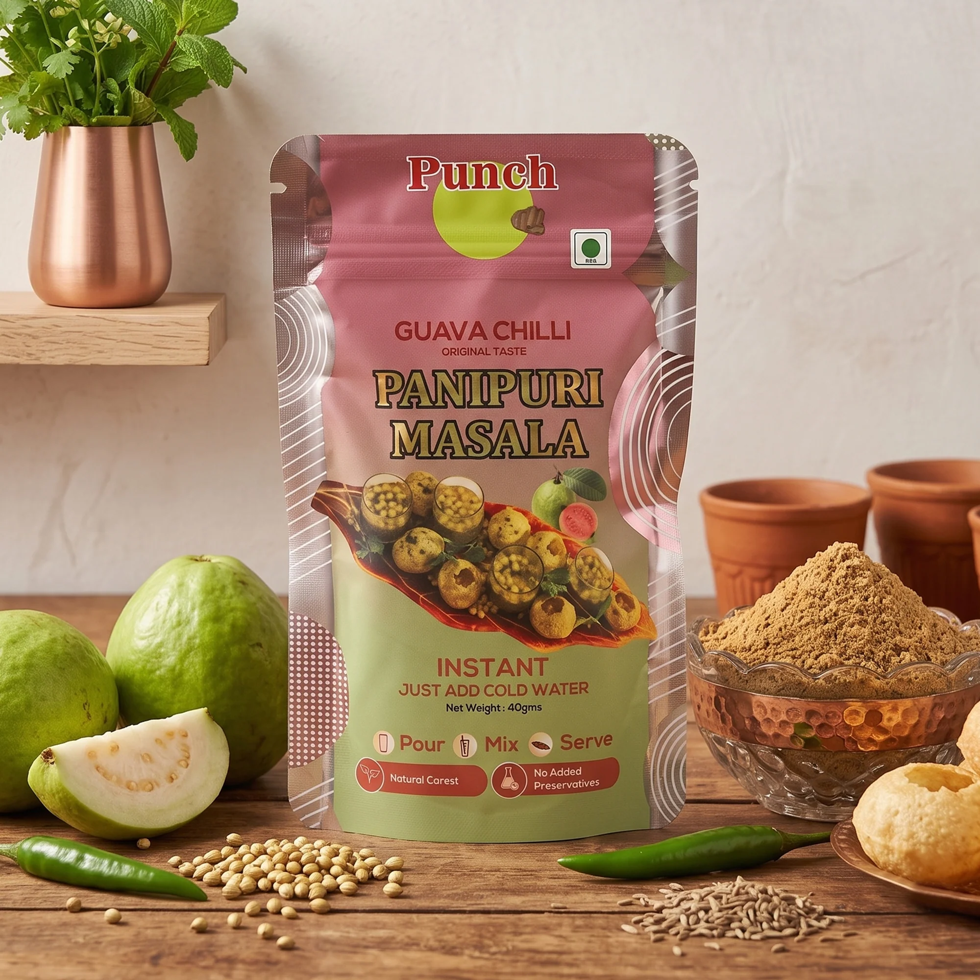 Panipuri Masala Guava Chilli, 40g (Instant Pani Puri Masala Mix | Tangy, Fruity & Spicy Guava Flavour | Just Add Water | No Added Preservatives) - Image 3
