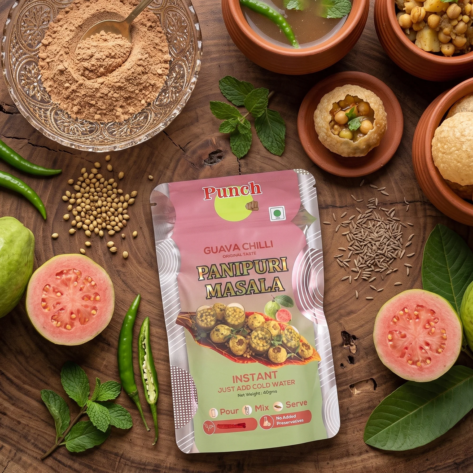 Panipuri Masala Guava Chilli, 40g (Instant Pani Puri Masala Mix | Tangy, Fruity & Spicy Guava Flavour | Just Add Water | No Added Preservatives) - Image 4