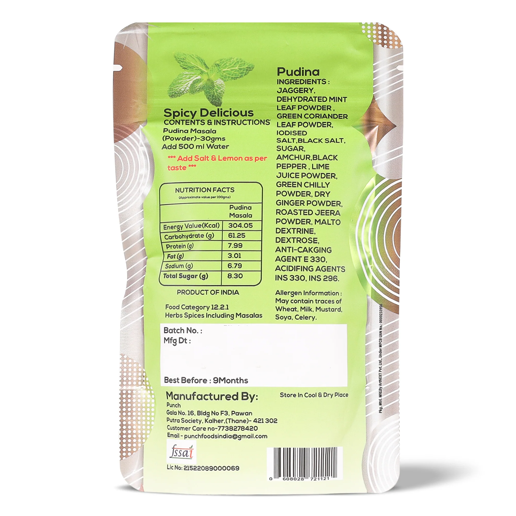 Panipuri Masala Pudina, 30g (Instant Pani Puri Masala Mix | Classic Mint (Pudina) Flavour | Just Add Water | Natural Colours | No Added Preservative) - Image 2