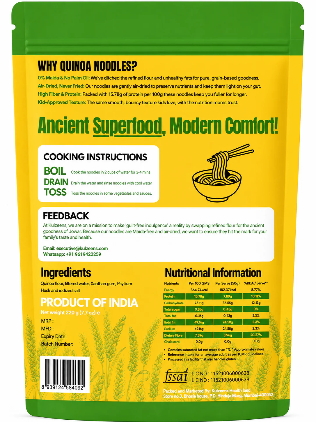 Quinoa Noodles, 220g (Complete Protein & Premium Superfood) - Image 2