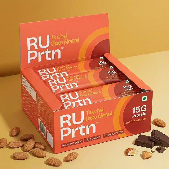 RU Prtn Toasted Choco Almond Protein Bars,43g (Pack of 6, High Fiber, No Added Sugar, Nutty Snack)