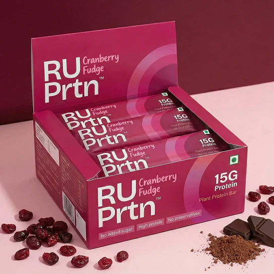 RU Prtn Cranberry Fudge Protein Bars,43g (Pack of 6, High Fiber, No Added Sugar, Sweet & Tangy Snack)