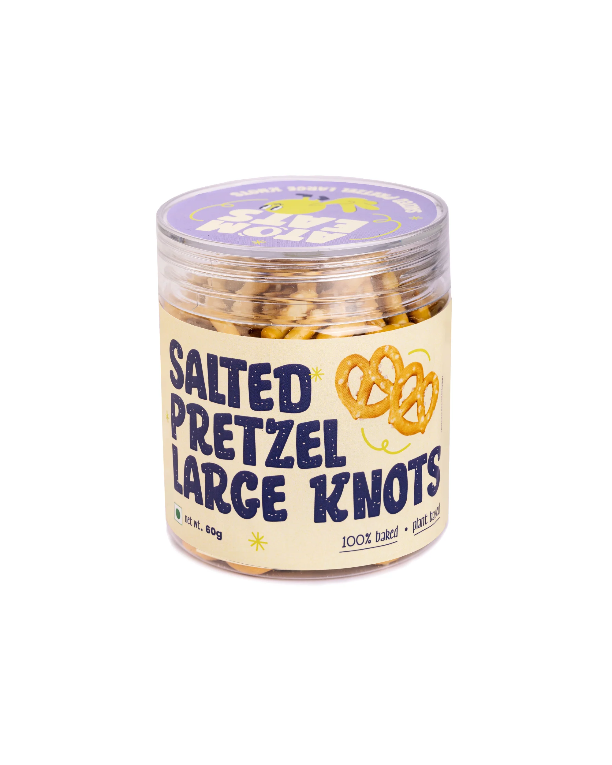 Salted Large Pretzel Knots, 60g (Baked Pretzels, Crunchy & Filling Snack, Classic Salted Flavor)