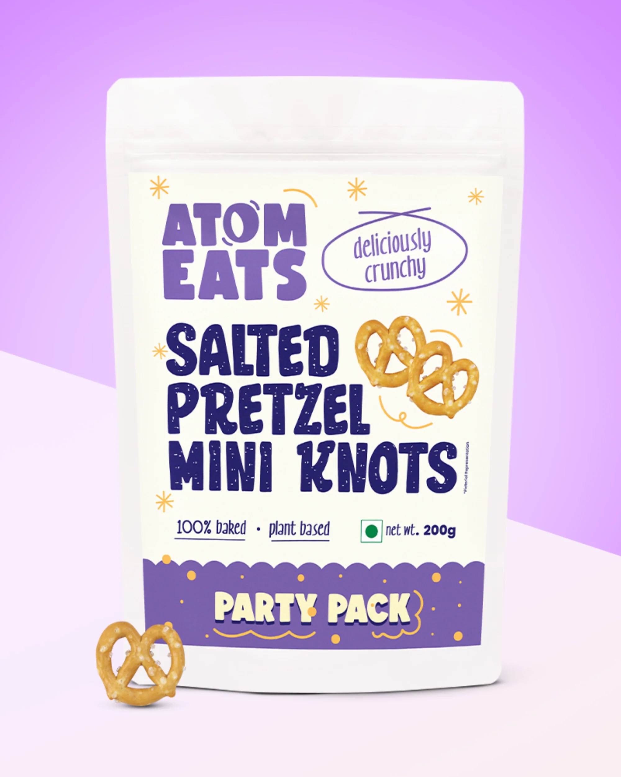 Salted Pretzel Mini Knots Party Pack,200g (Baked Crunchy Snack, Classic Salted Pretzel,| On-the-Go Snack)