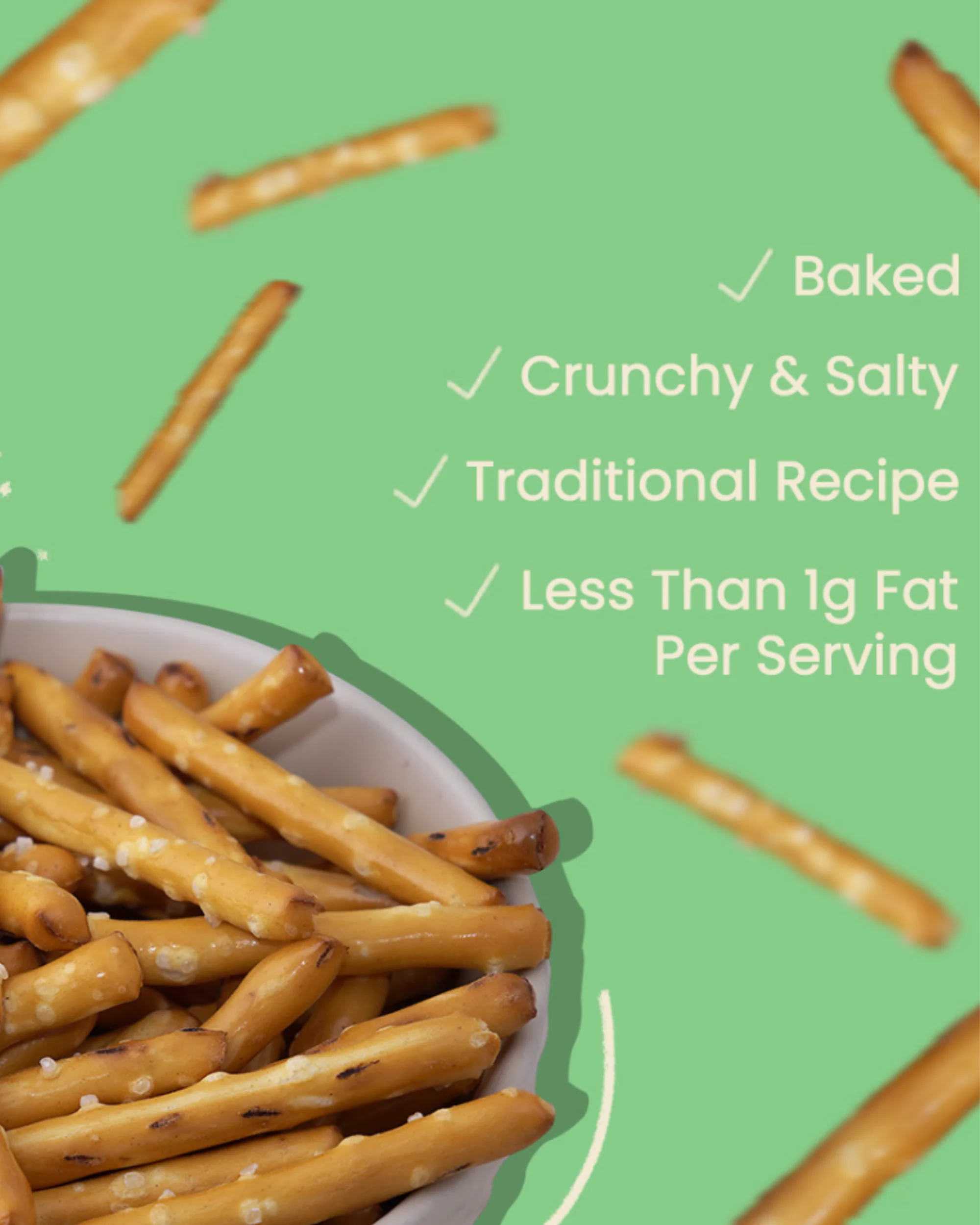 Salted Pretzel Mini Sticks,200g (Baked Crunchy Snack | Low Oil | Classic Salted Pretzel Sticks) - Image 2